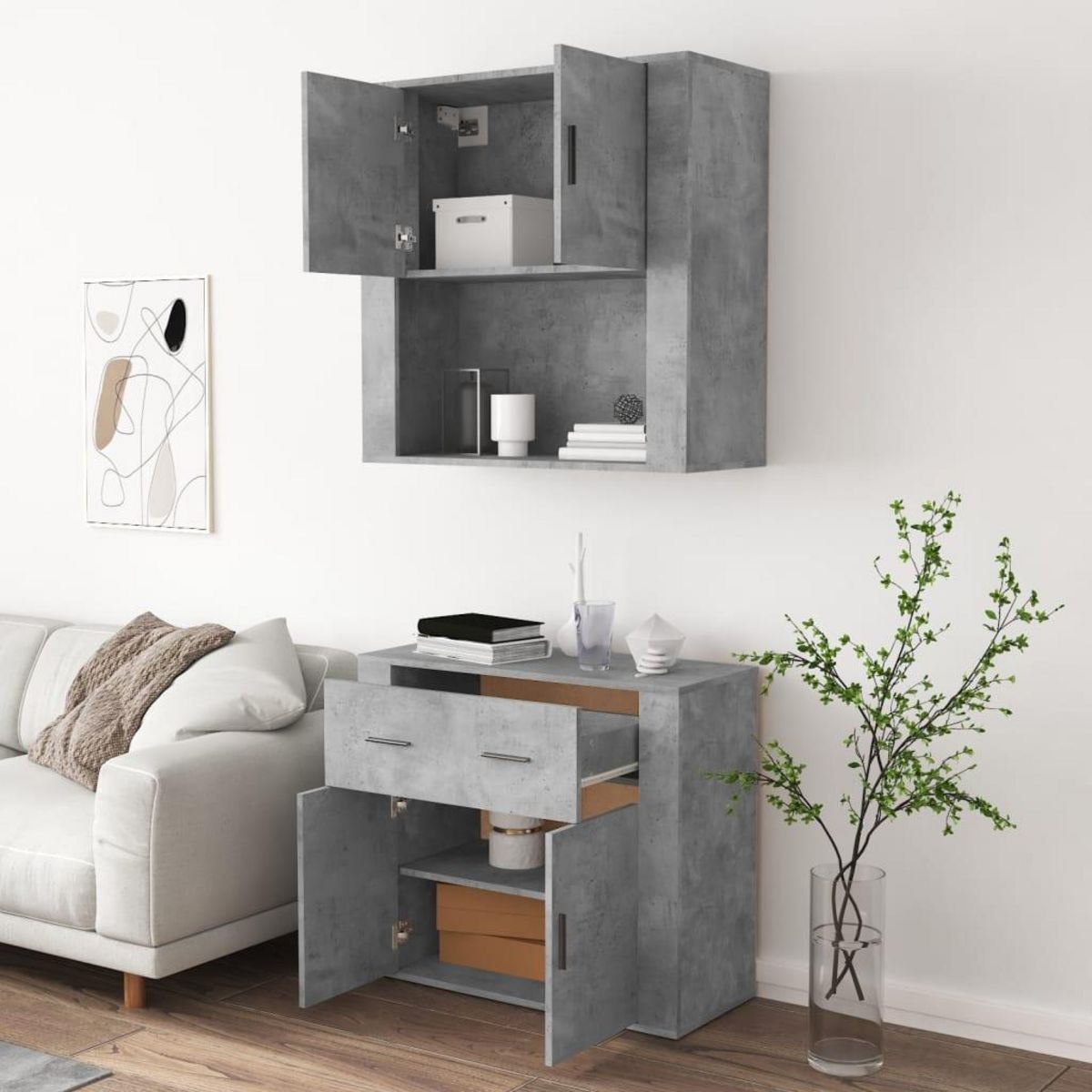 VIDAXL Buffet haut Gris beton Bois d'ingenierie