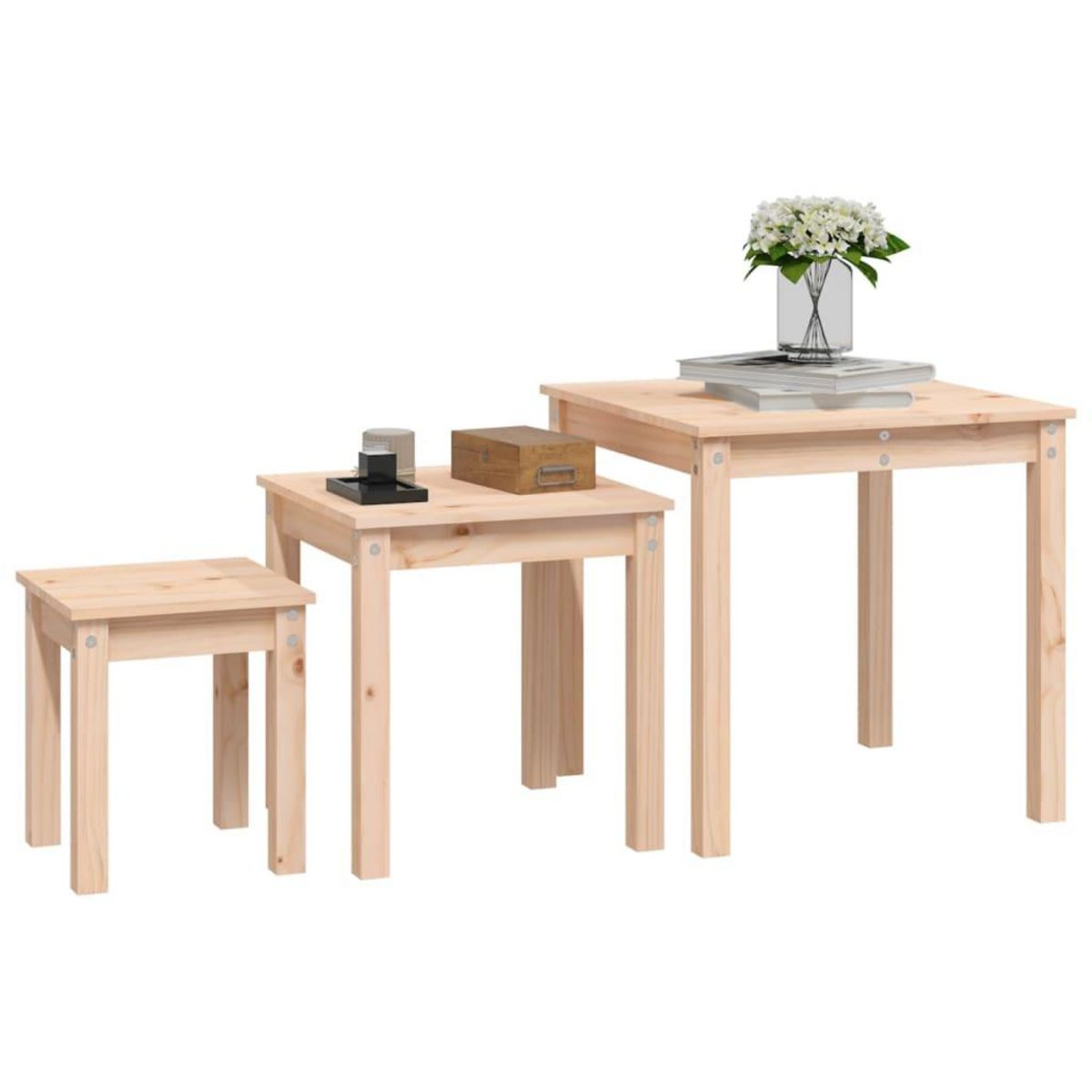 VIDAXL Tables gigognes 3 pcs Bois de pin massif