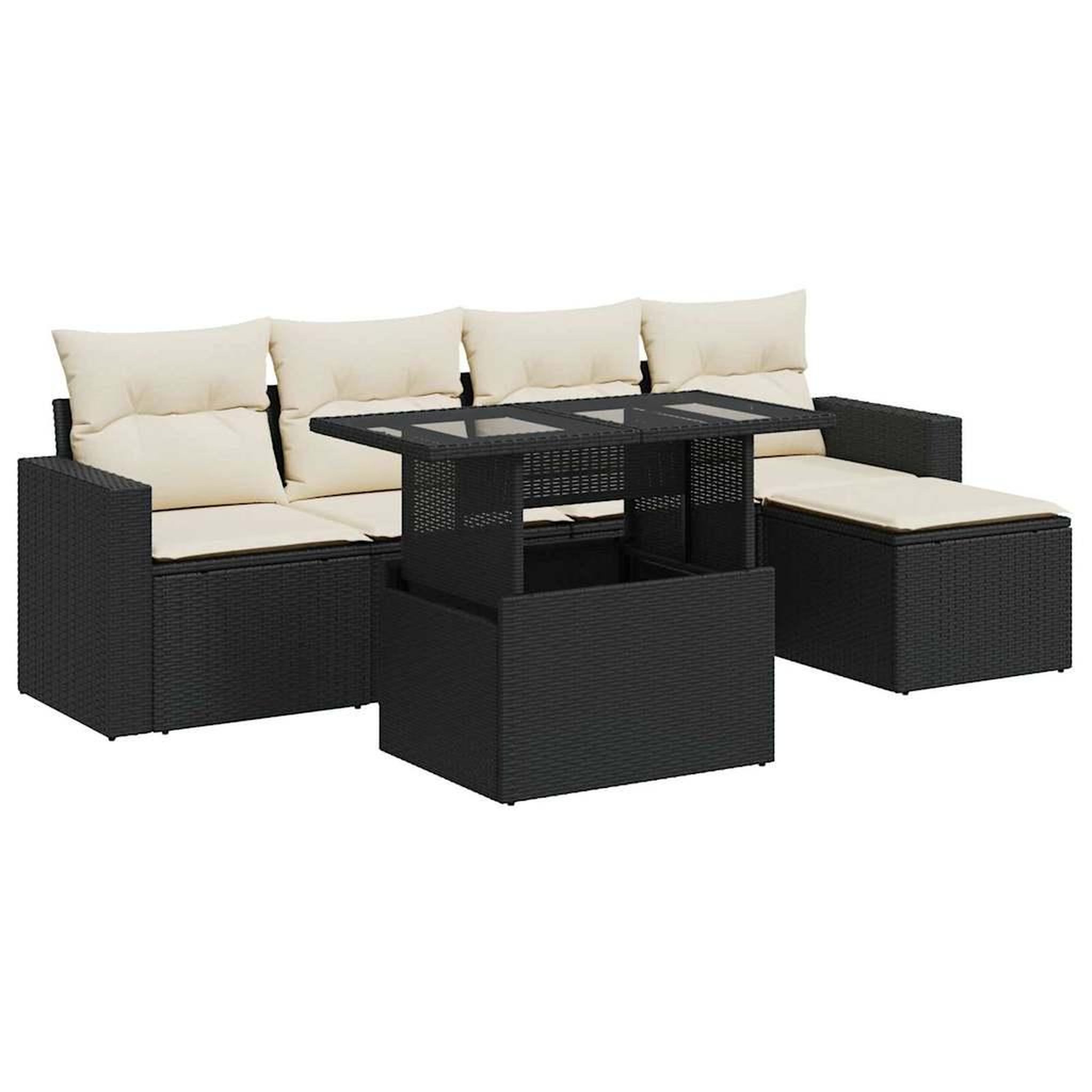 Voir la diapositive 2 : VIDAXL Salon de jardin 6 pcs avec coussins noir resine tressee