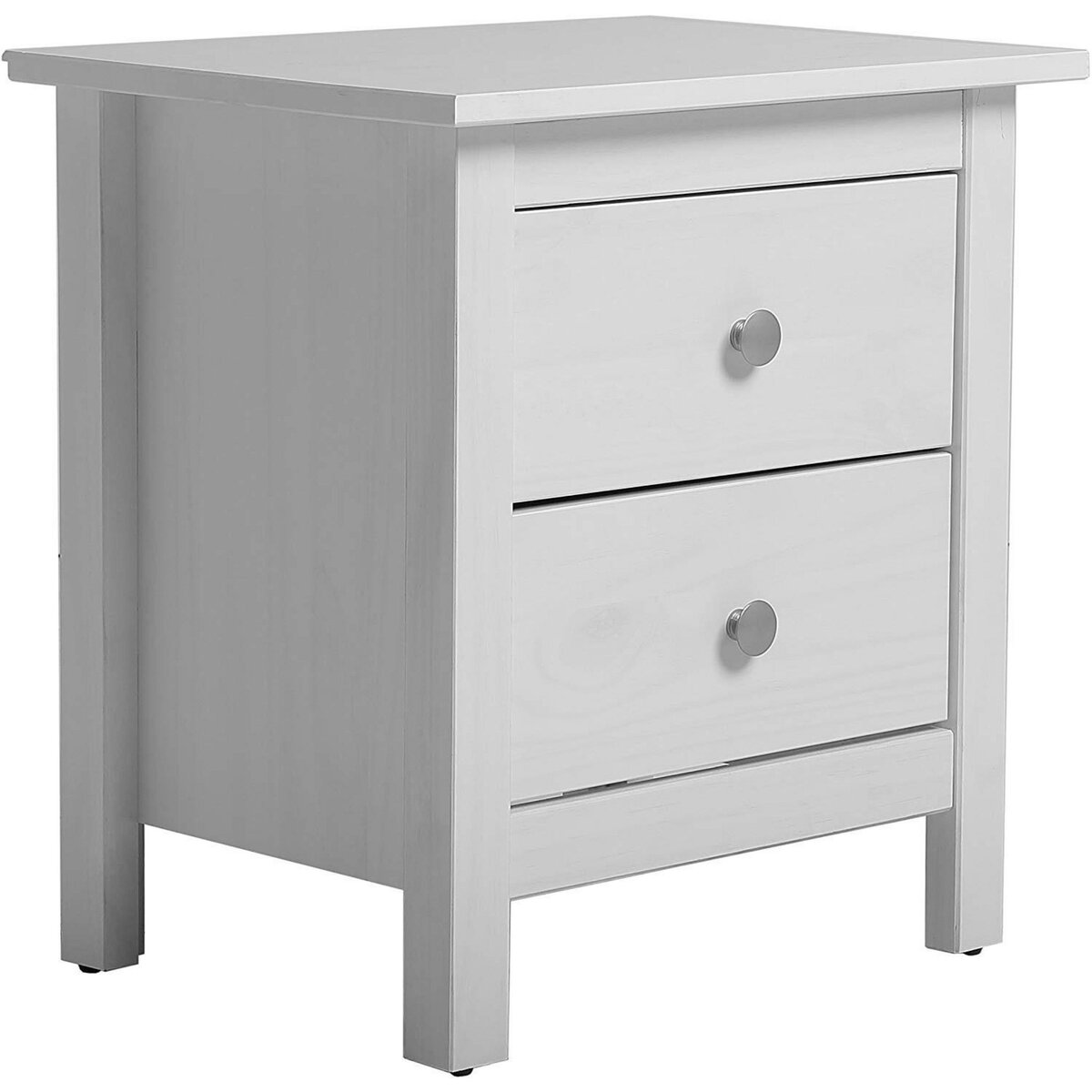 VS VENTA-STOCK Table Chevet 2 tiroirs Betty Blanc, Fabriqué en Bois de pin Massif