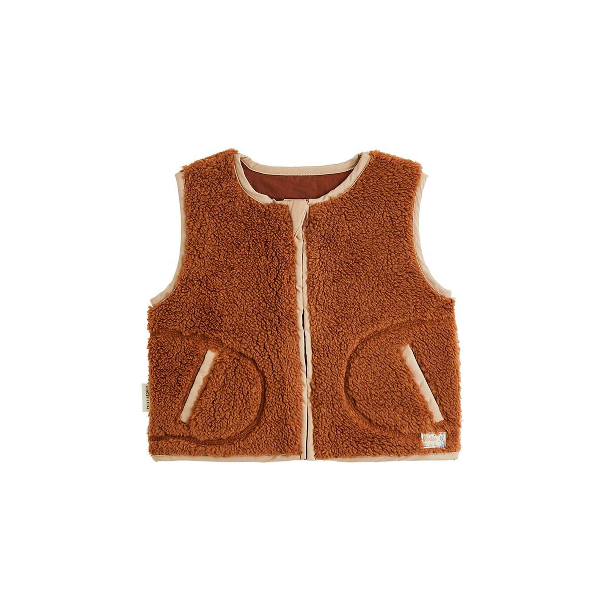 PETIT BEGUIN Veste sans manches enfant en sherpa moka. Coloris disponibles : Marron