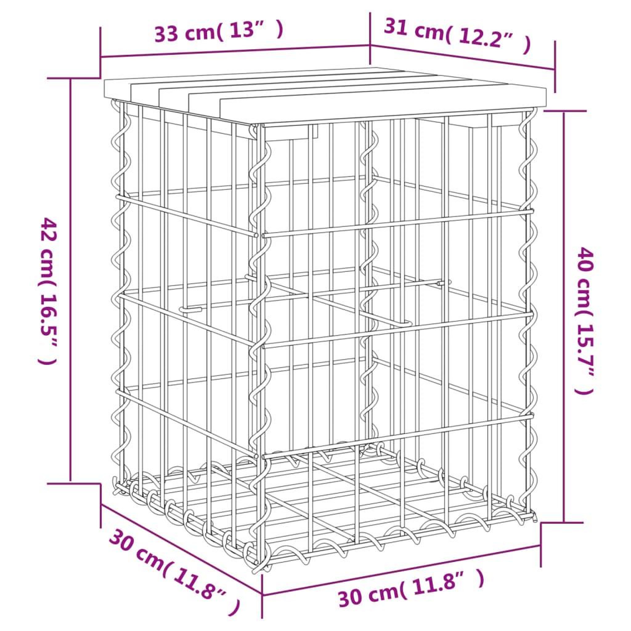 Voir la diapositive 6 : VIDAXL Banc de jardin design de gabion 33x31x42 cm bois massif de pin