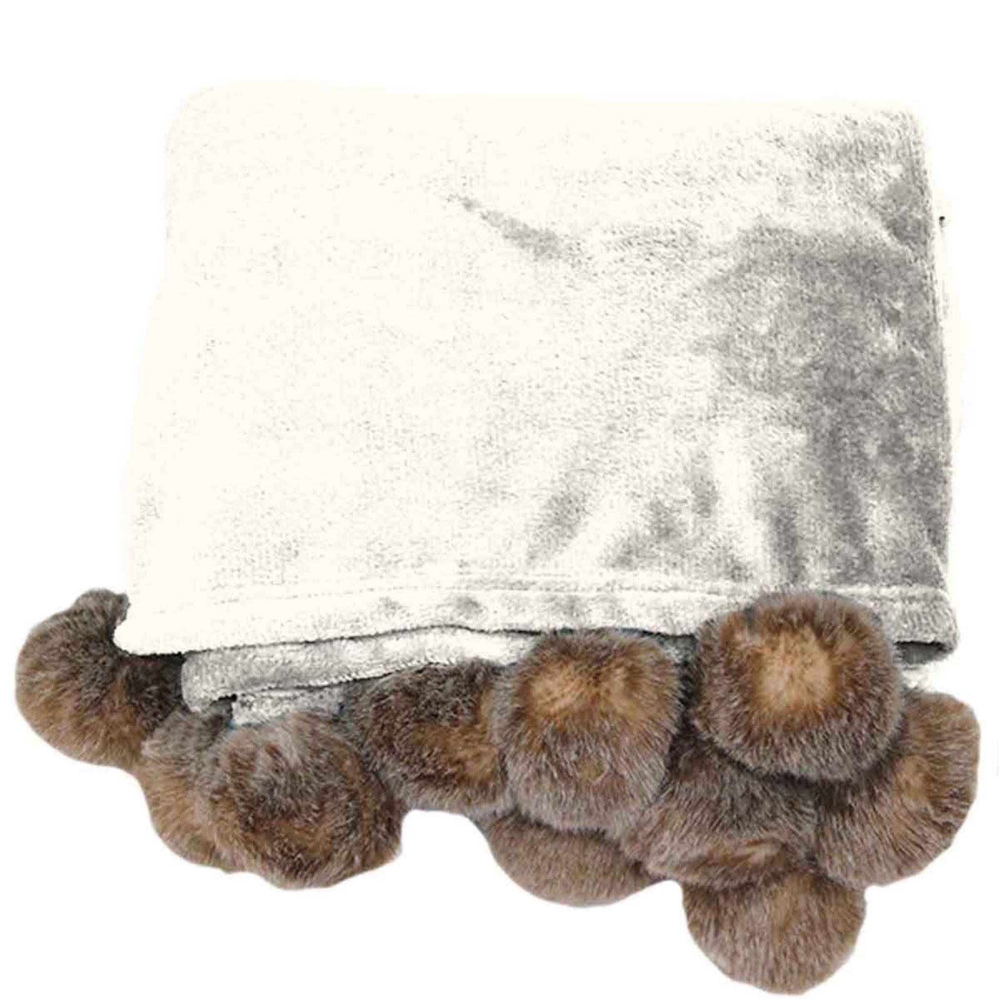 Douceur d'Intérieur Plaid flanelle pompons  snowy  125x150cm naturel