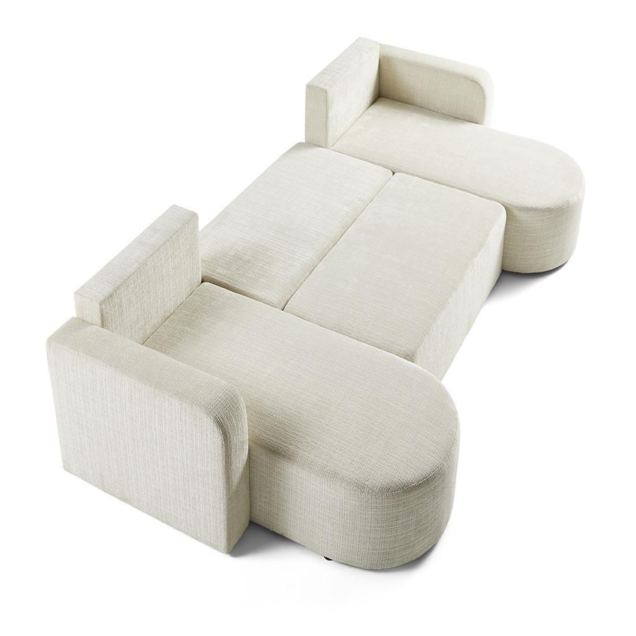Voir la diapositive 3 : BEST MOBILIER Miro - canapé panoramique en u 7 places - convertible avec coffre - en velours texturé