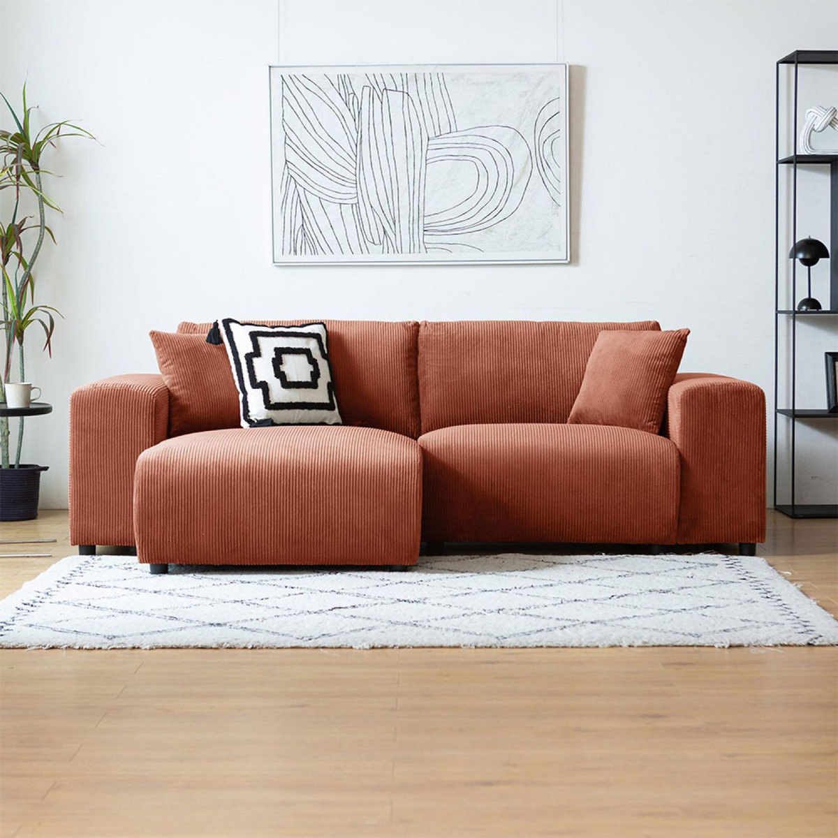 CONCEPT USINE Canapé d'angle modulable 3 places en velours côtelé terracotta ABERDEEN