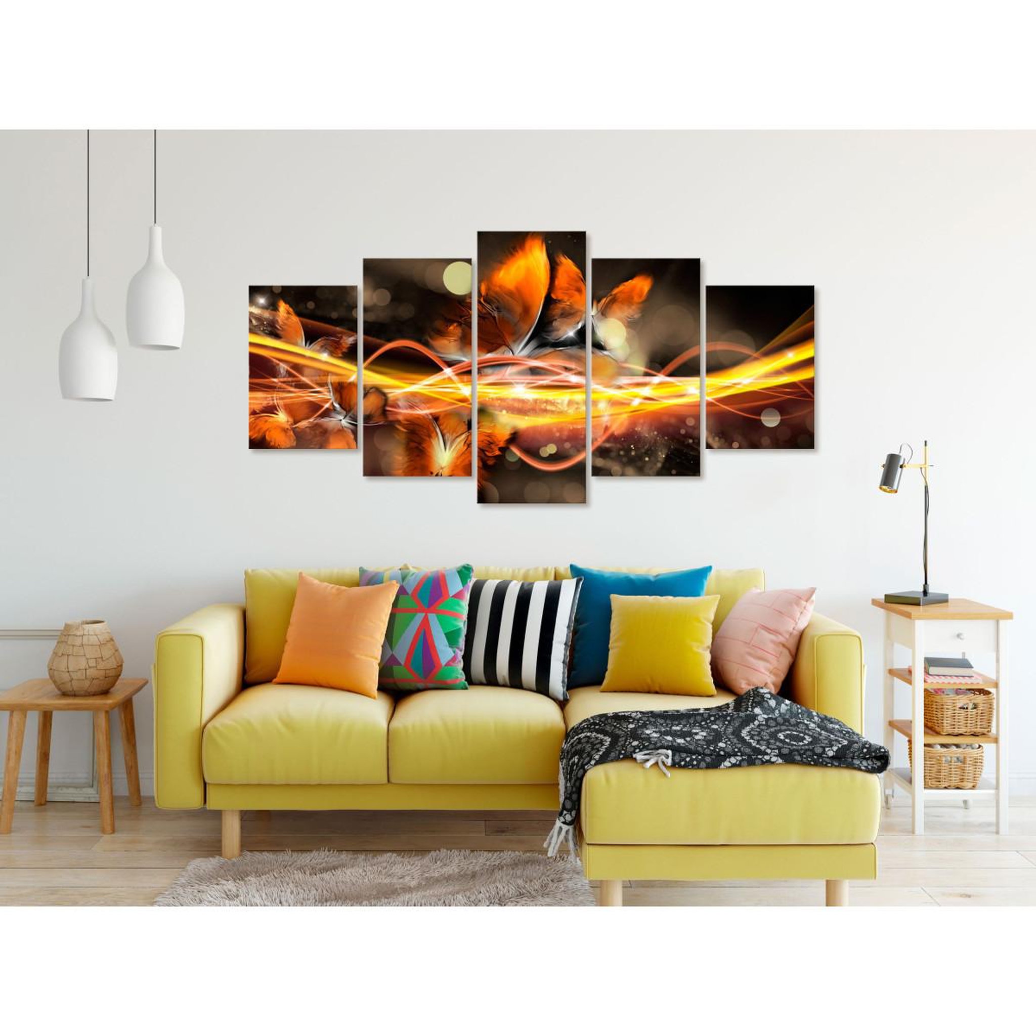 Voir la diapositive 2 : Paris Prix Tableau 5 panneaux  swarm of butterflies wide orange