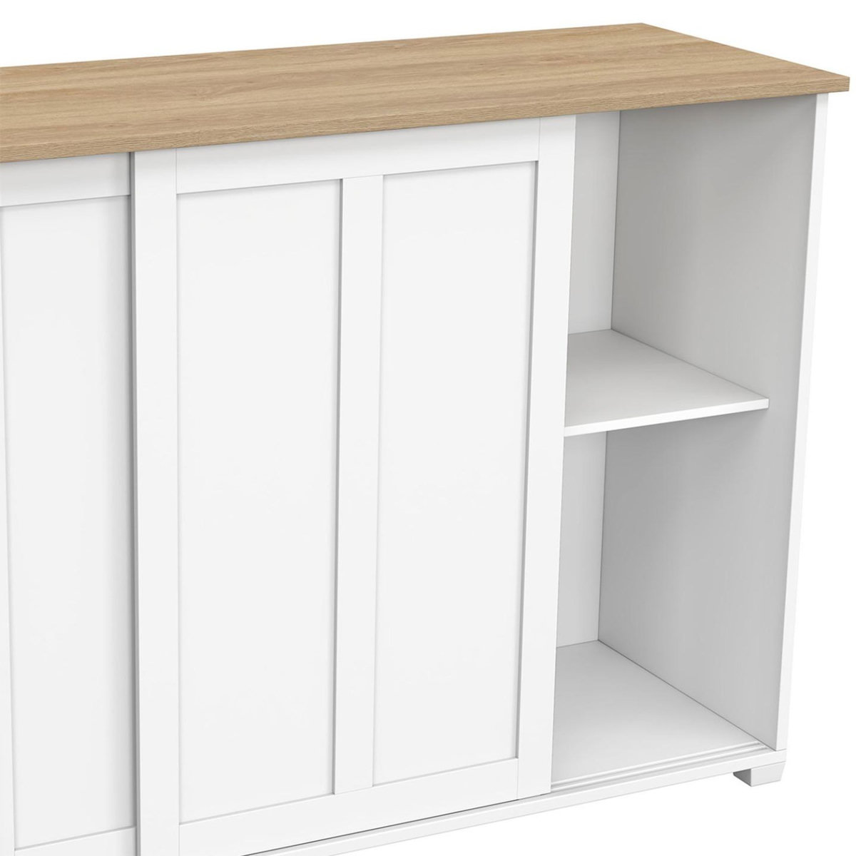 ID MARKET Buffet 100 cm JANGO 2 portes coulissantes blanc et plateau bois
