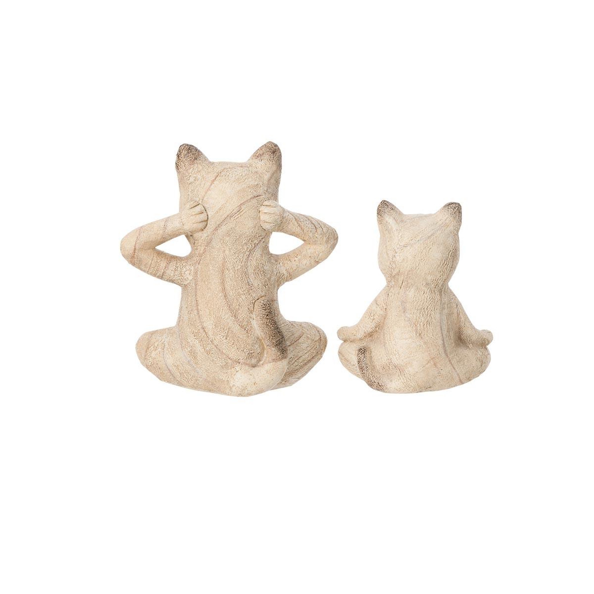 Voir la diapositive 2 : J-LINE Lot de 2 statuettes chats  yoga  20cm naturel