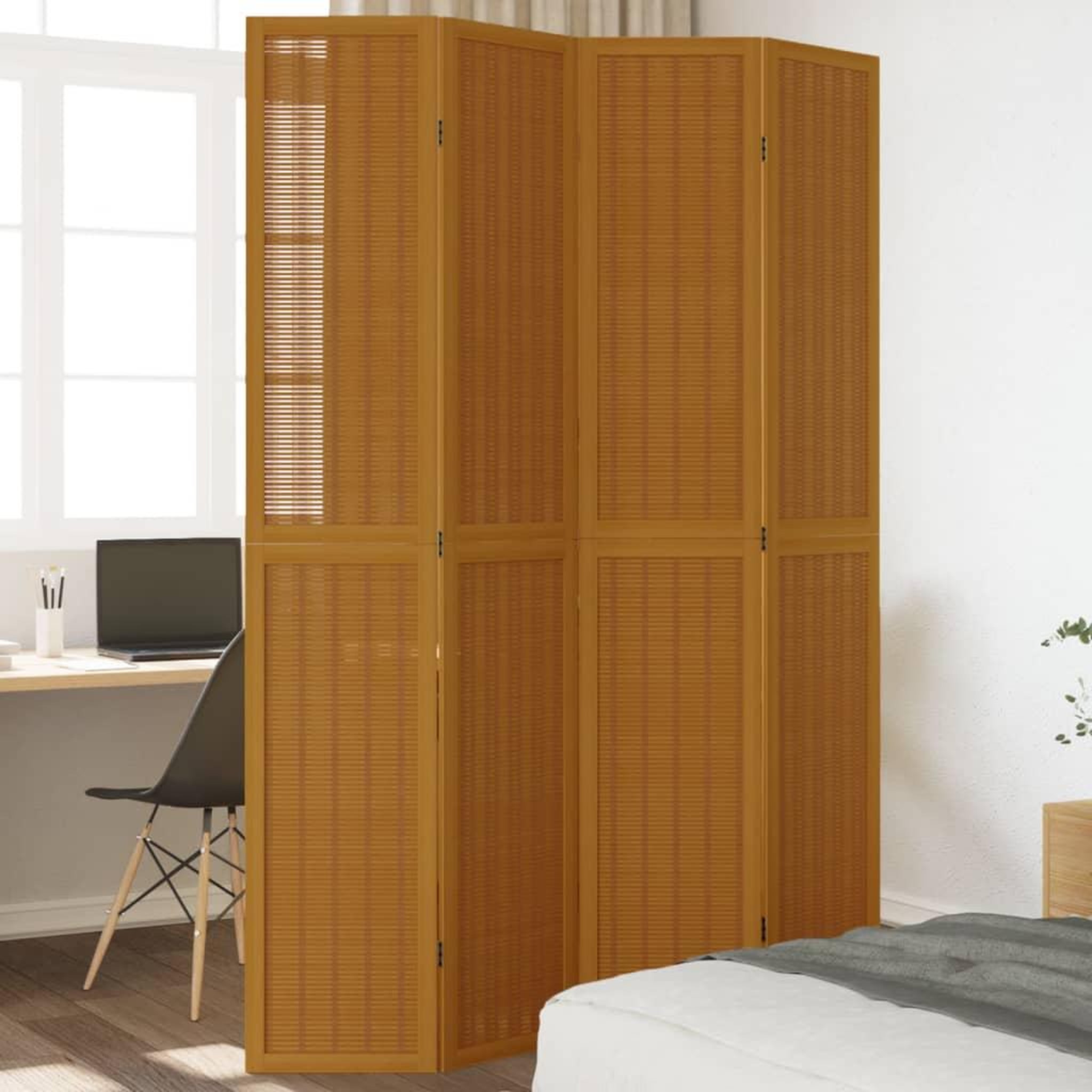 VIDAXL Cloison de separation 4 panneaux marron bois paulownia massif