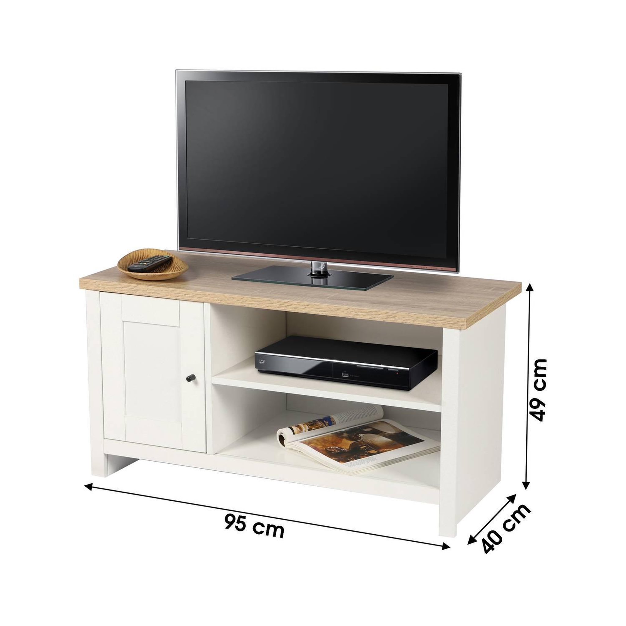 Voir la diapositive 3 : DIVERS Meuble tv avec 1 porte et 2 niches de rangement en bois hanoi - blanc