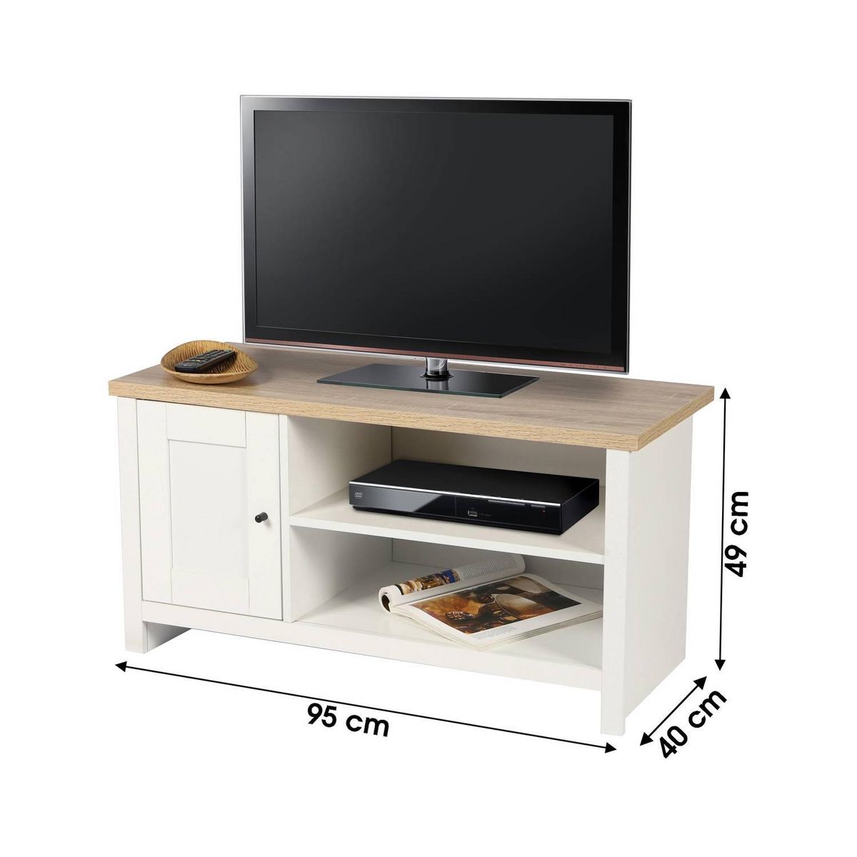 DIVERS Meuble TV avec 1 porte et 2 niches de rangement en bois HANOI - Blanc