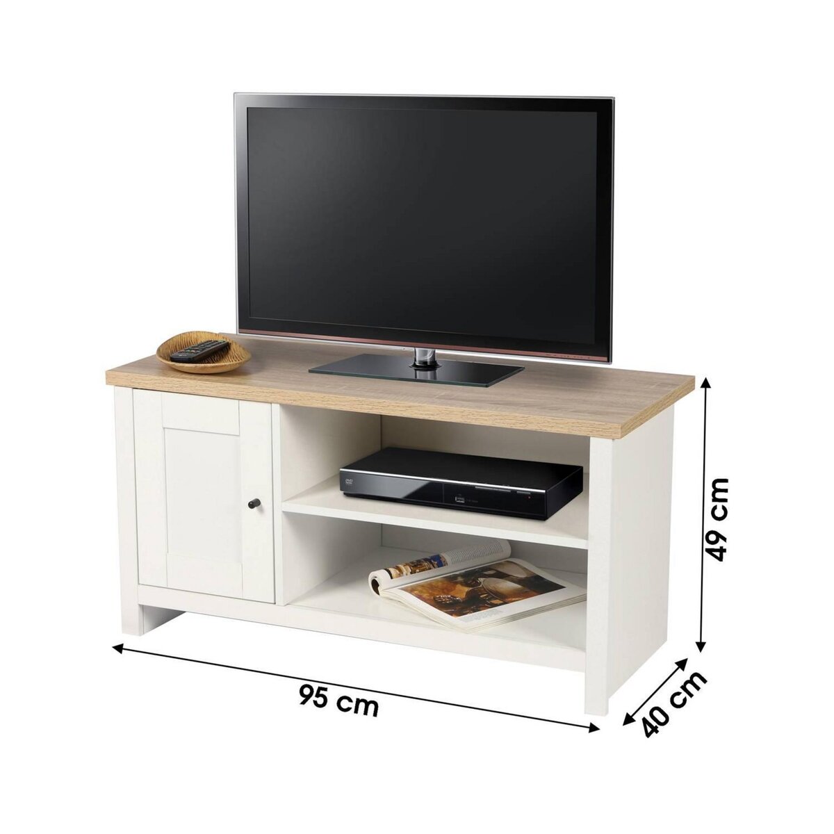 DIVERS Meuble TV avec 1 porte et 2 niches de rangement en bois HANOI - Blanc