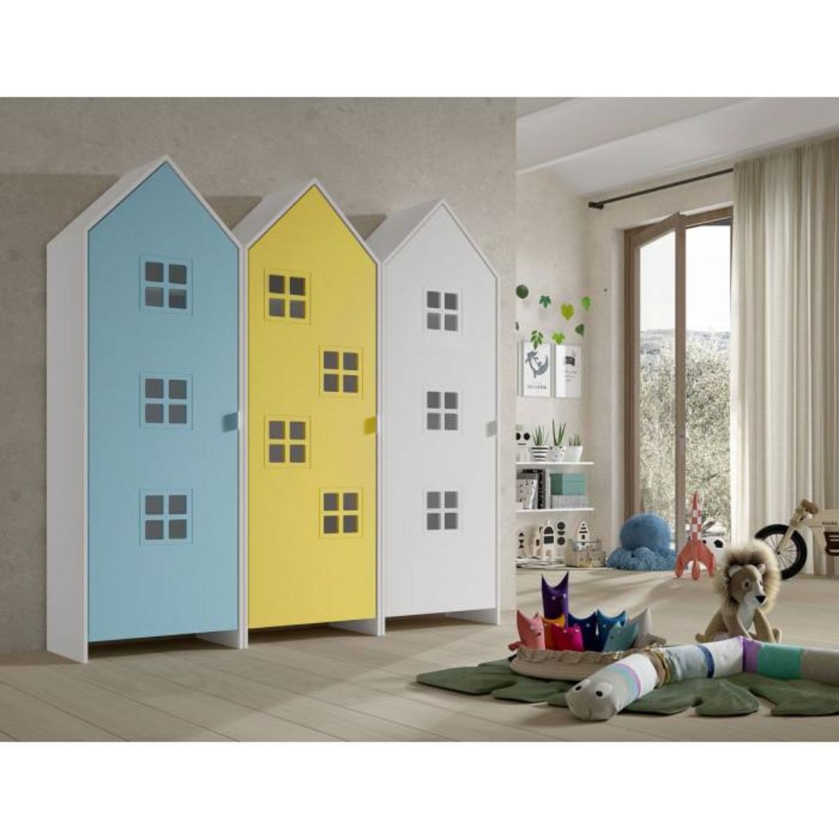 Paris Prix Pack - 3 Armoires Enfant  Casami Bruges  171cm Bleu, Jaune & Blanc