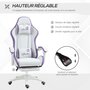 Voir la diapositive 6 : VINSETTO Chaise de bureau gaming - inclinable, pivotant, réglable - coussins lombaires têtière inclus - mauve blanc