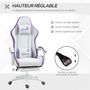 Voir la diapositive 6 : VINSETTO Chaise de bureau gaming - inclinable, pivotant, réglable - coussins lombaires têtière inclus - mauve blanc