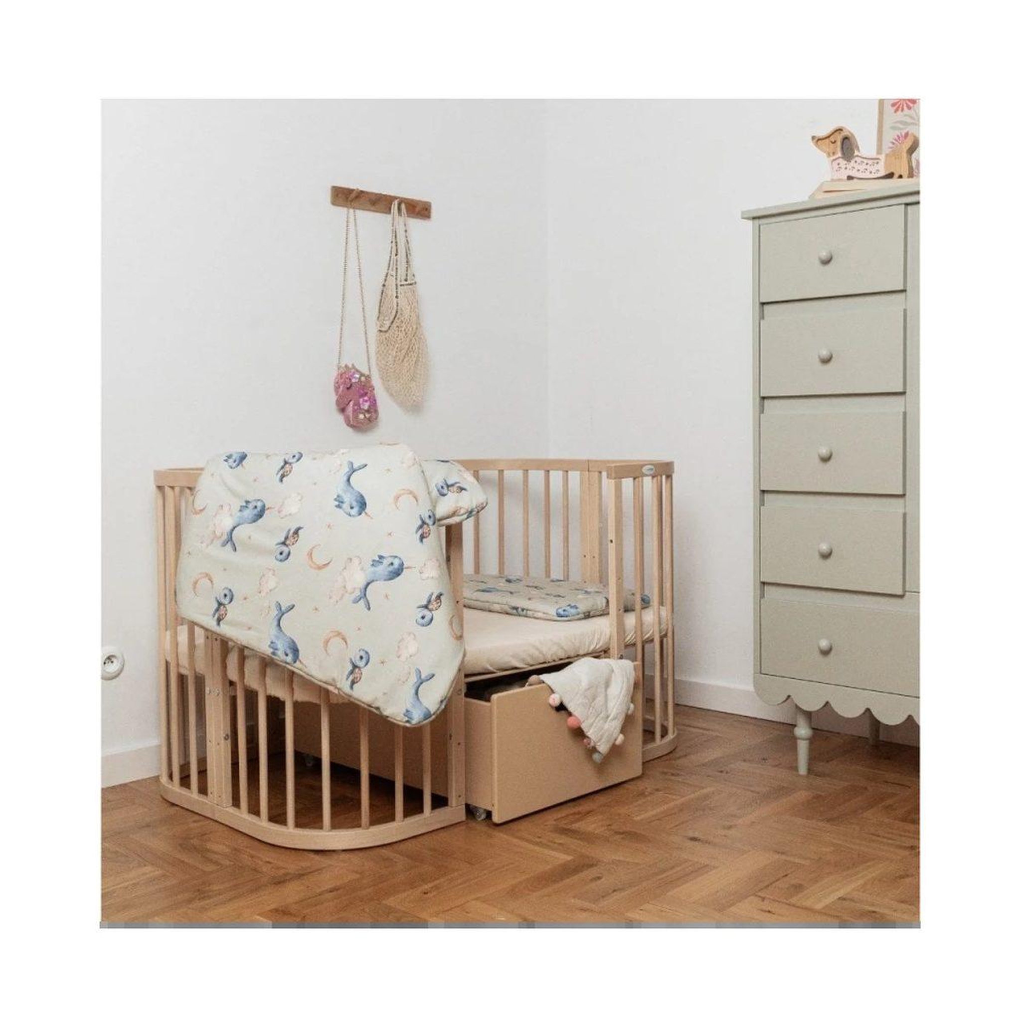 Voir la diapositive 3 : WALDIN Couette bébé 135 × 100 cm - motif baleine, vert olive