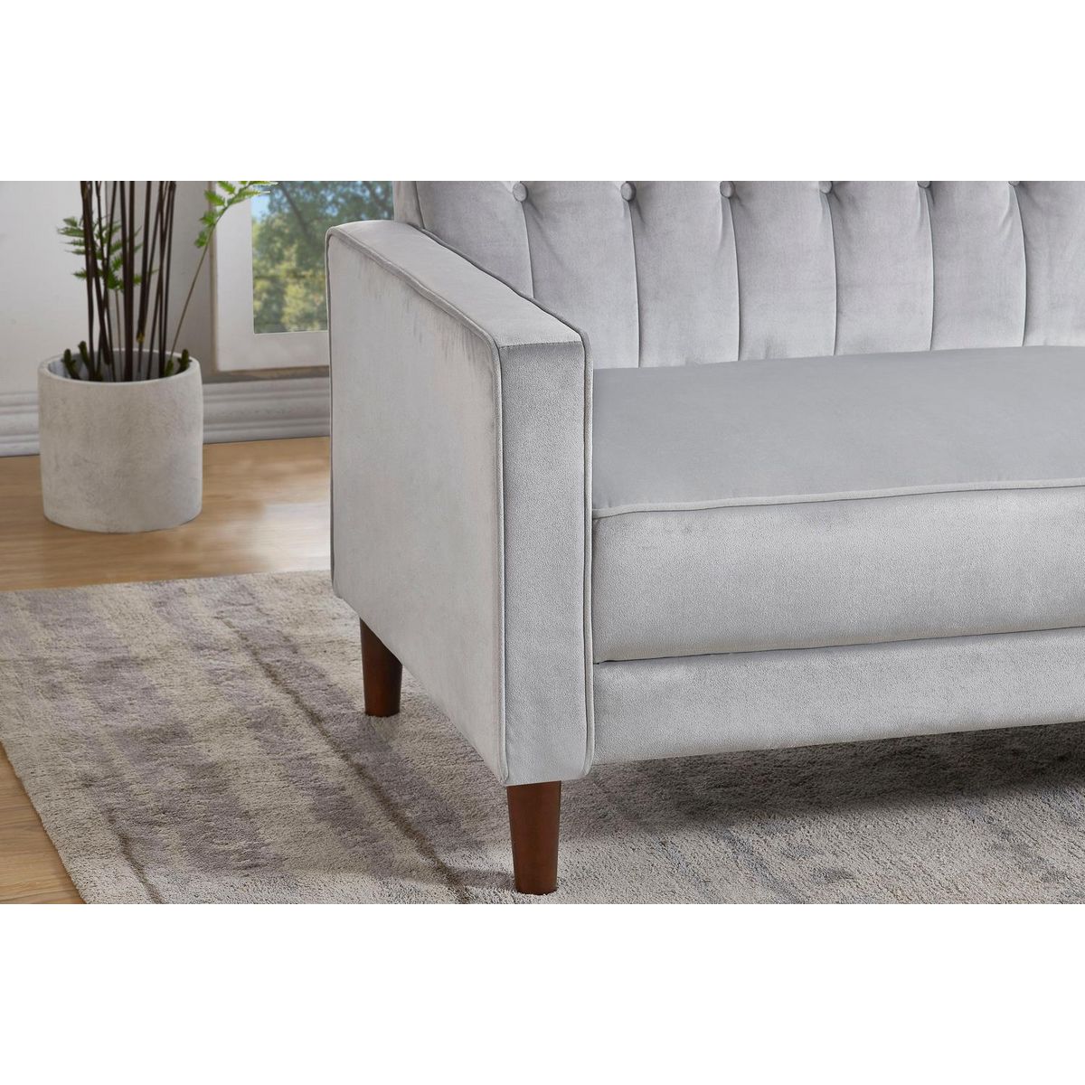 CONCEPT USINE Canapé design convertible 3 places en velours gris LIVERPOOL