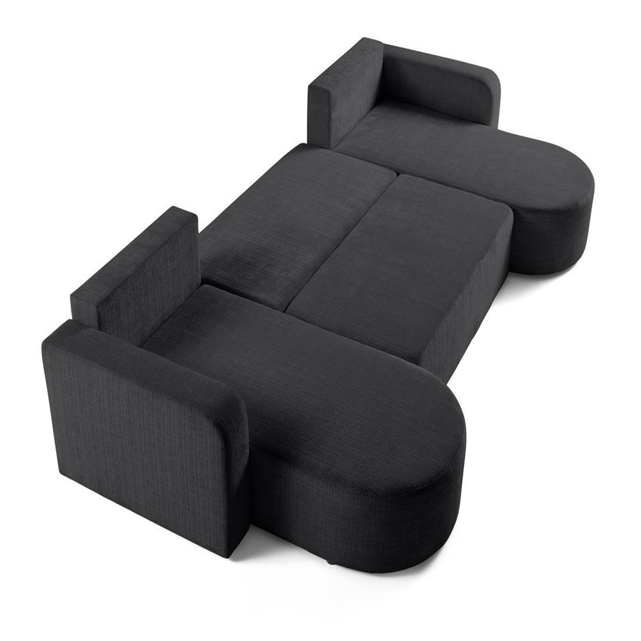 Voir la diapositive 3 : BEST MOBILIER Miro - canapé panoramique en u 7 places - convertible avec coffre - en velours texturé