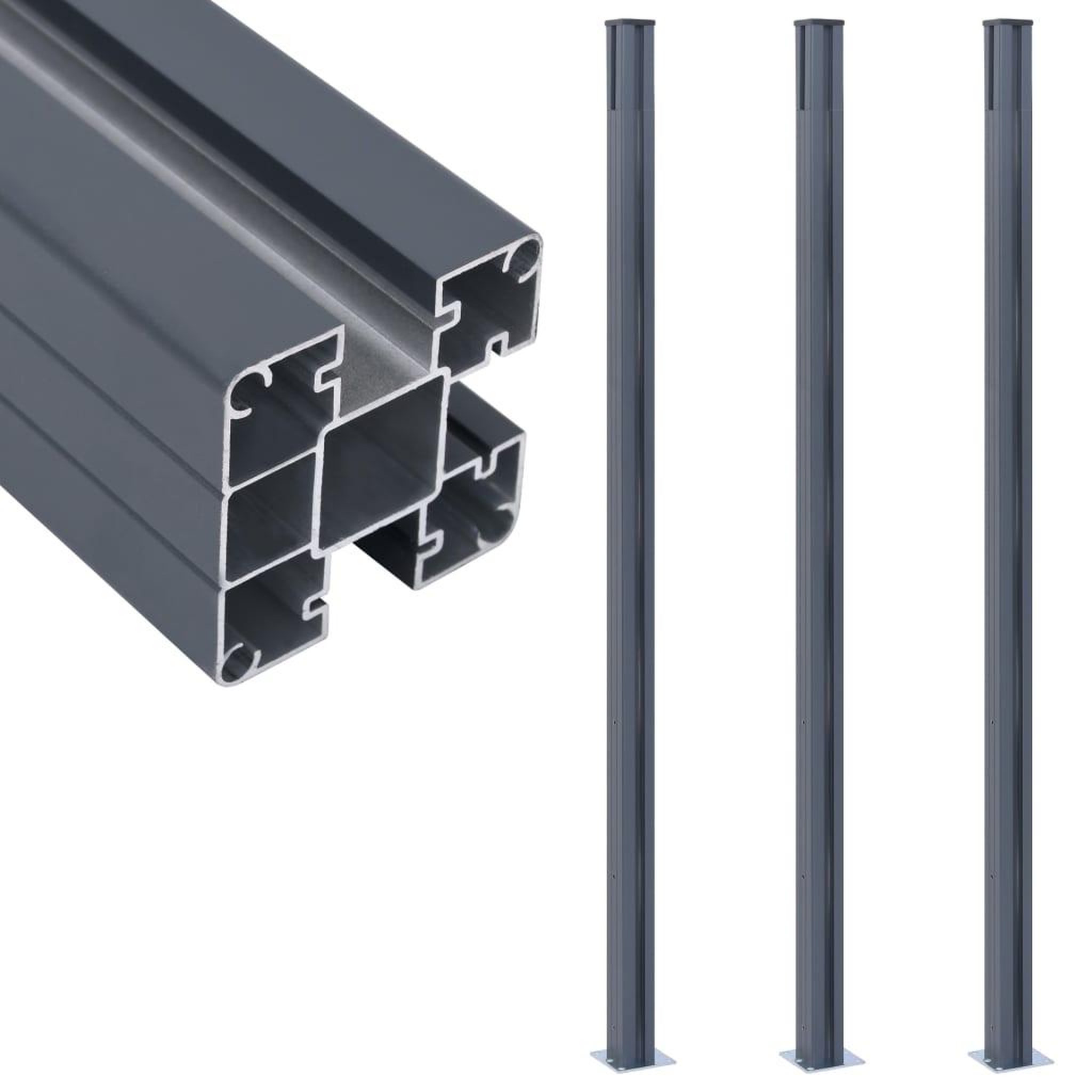Voir la diapositive 1 : VIDAXL Poteaux de cloture 3 pcs Gris fonce 185 cm Aluminium