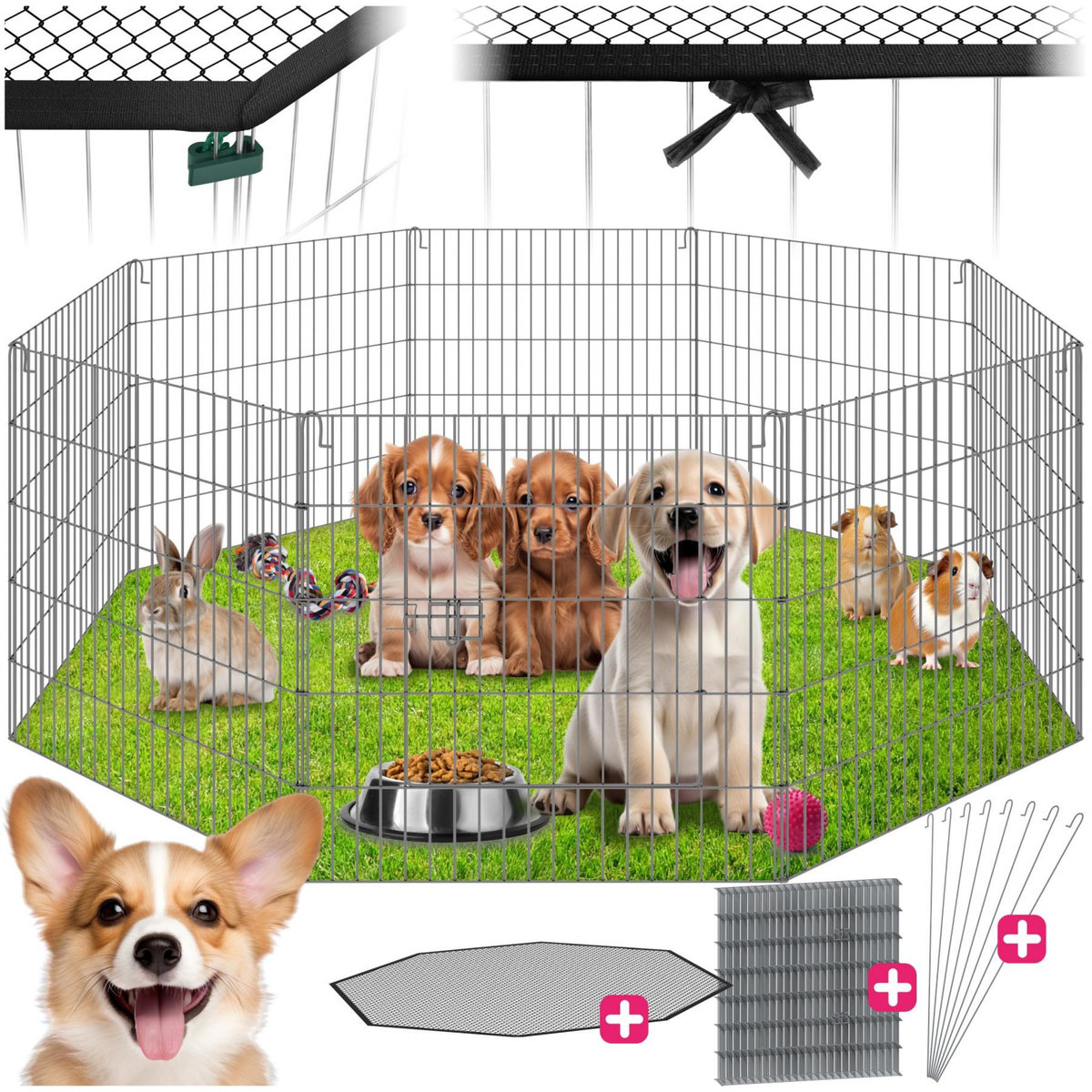 tectake Enclos composé de 8 grilles noir