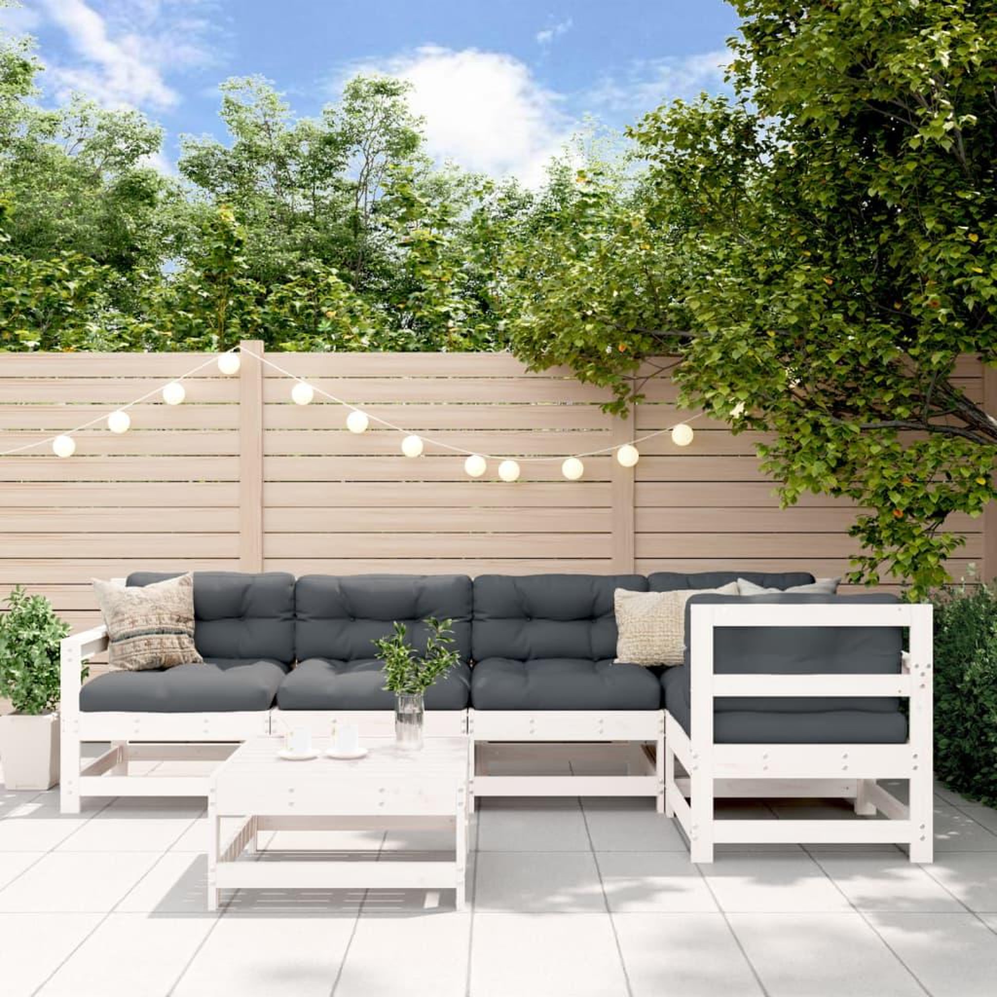 VIDAXL Salon de jardin 6 pcs avec coussins blanc bois massif