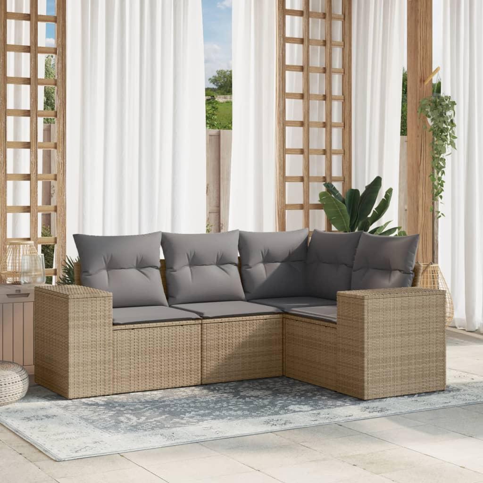 VIDAXL Salon de jardin avec coussins 4 pcs beige resine tressee