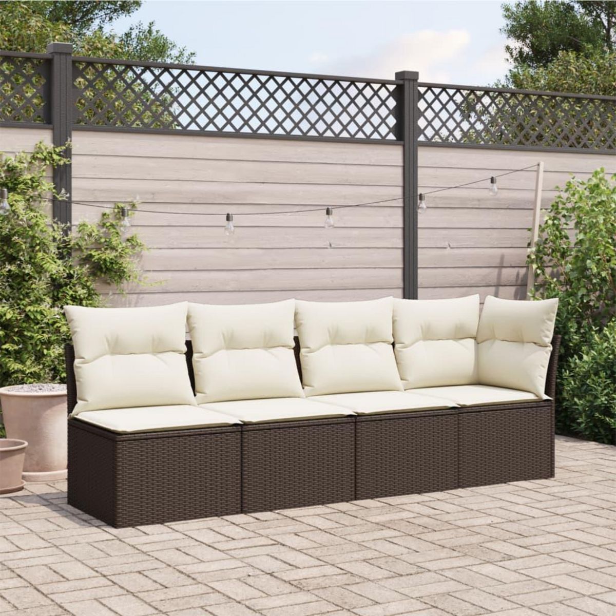 VIDAXL Canape de jardin avec coussins 4 places marron resine tressee