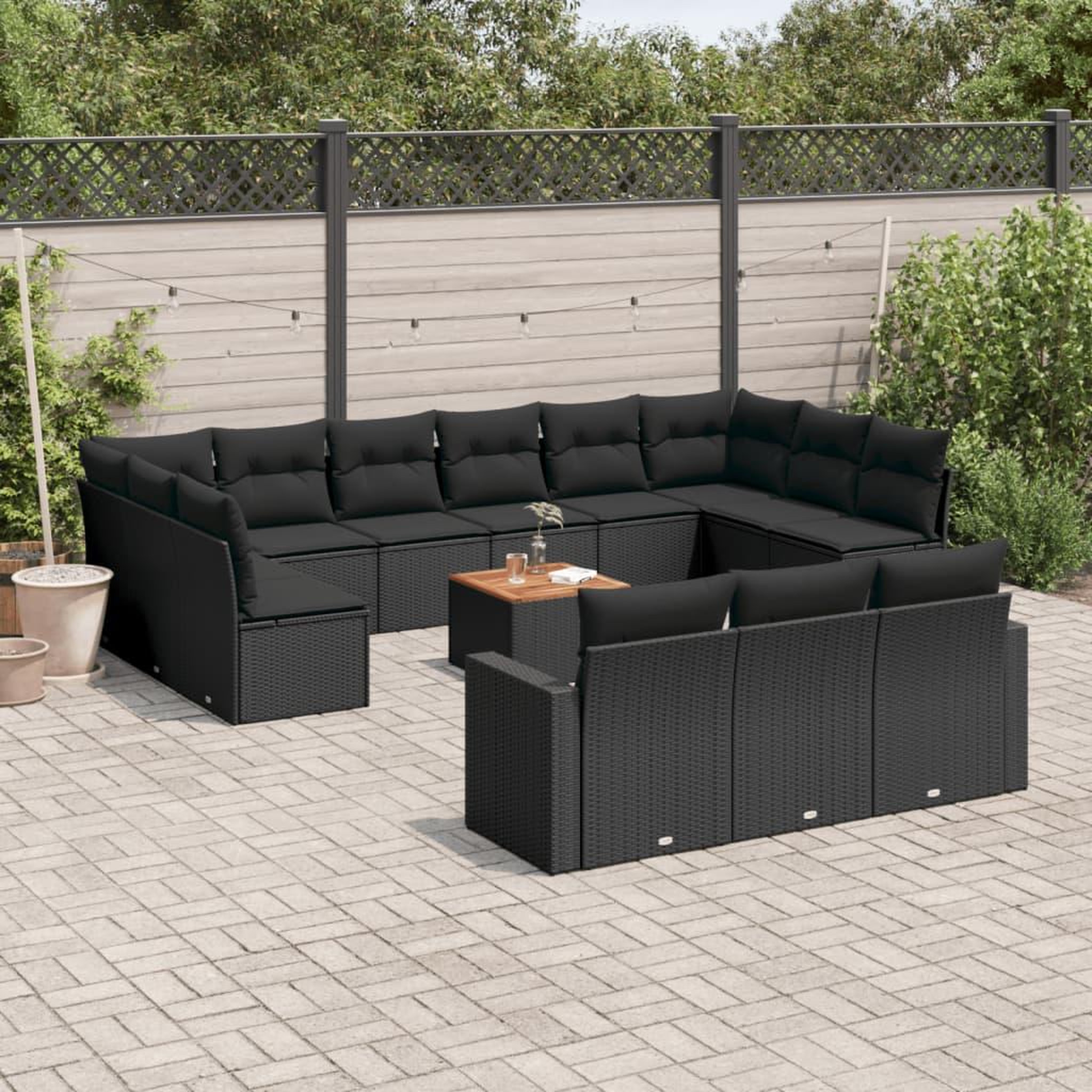 VIDAXL Salon de jardin avec coussins 14 pcs noir resine tressee