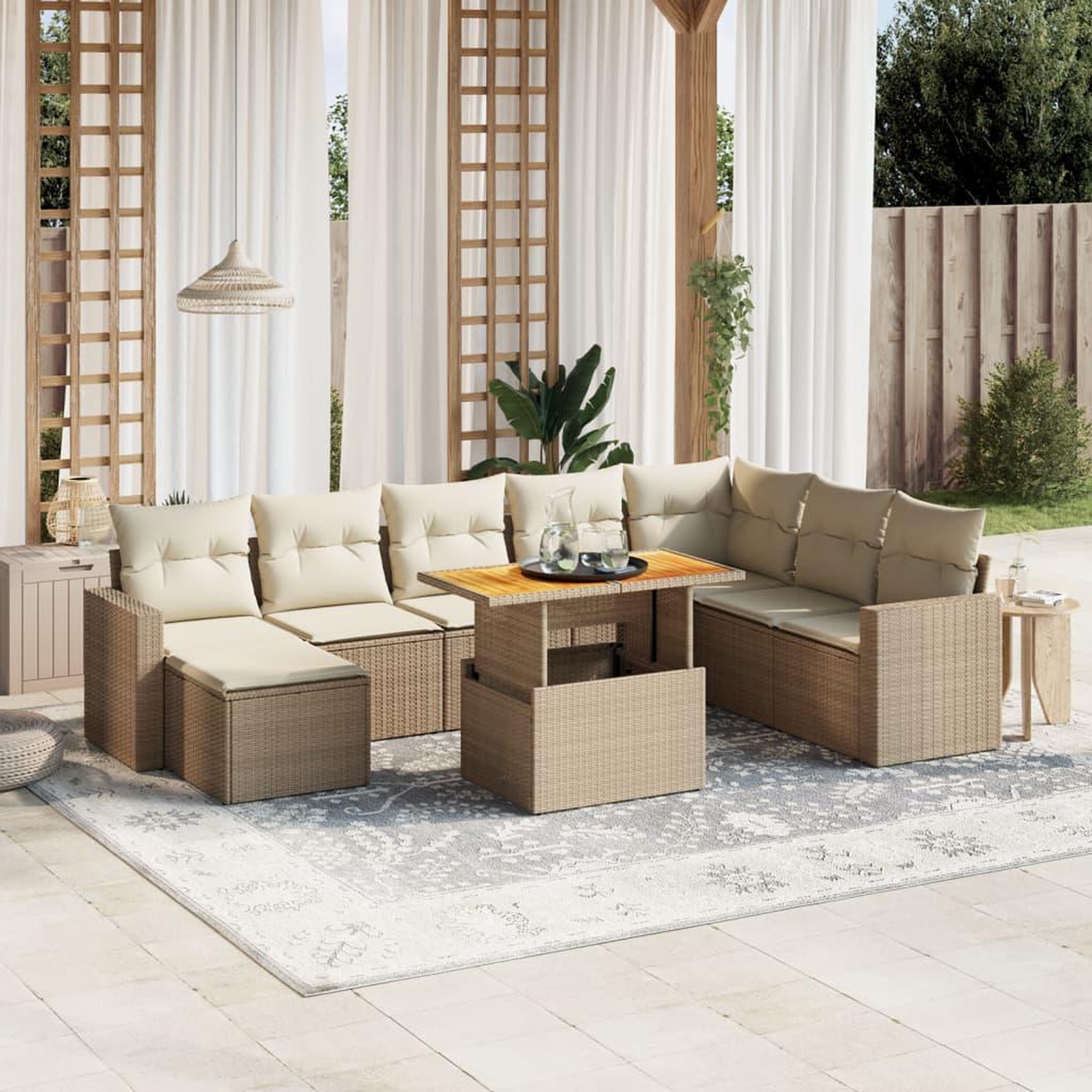 VIDAXL Salon de jardin avec coussins 9 pcs beige resine tressee