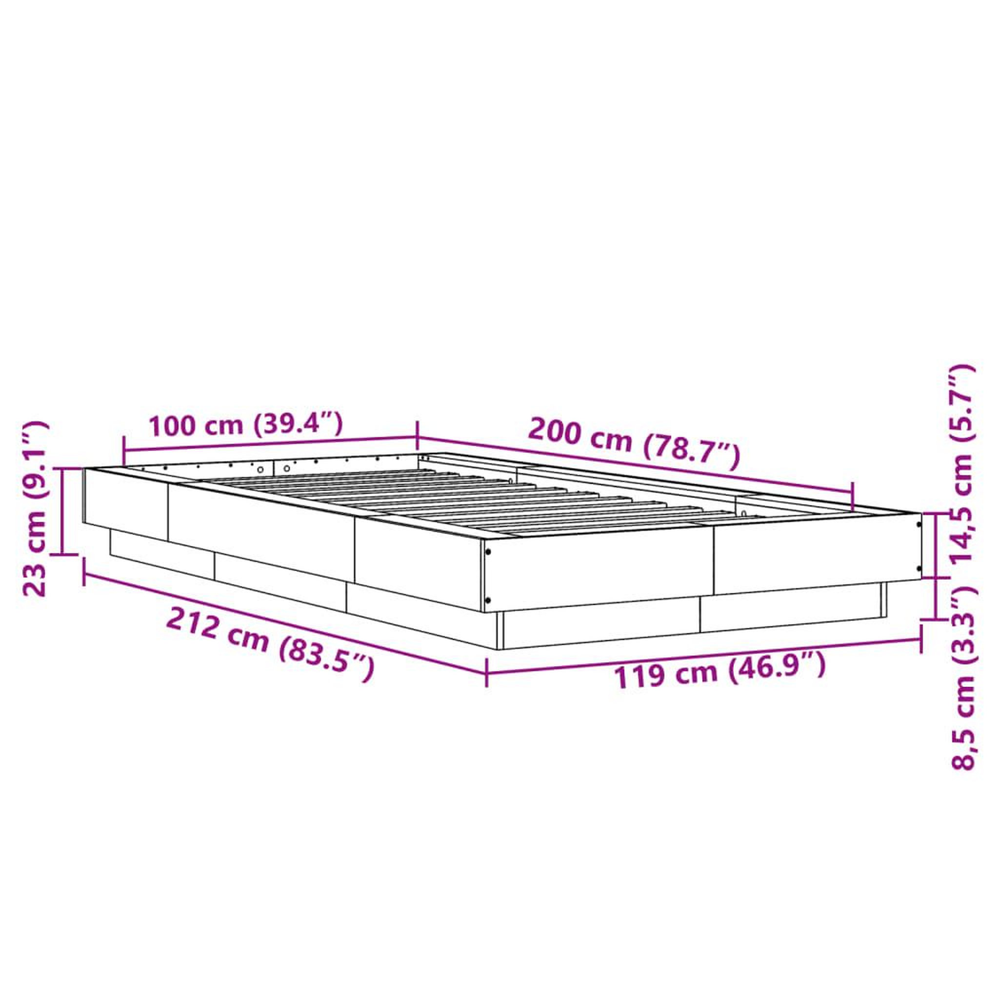 Voir la diapositive 6 : VIDAXL Cadre de lit et lumieres LED sans matelas sonoma gris 100x200cm
