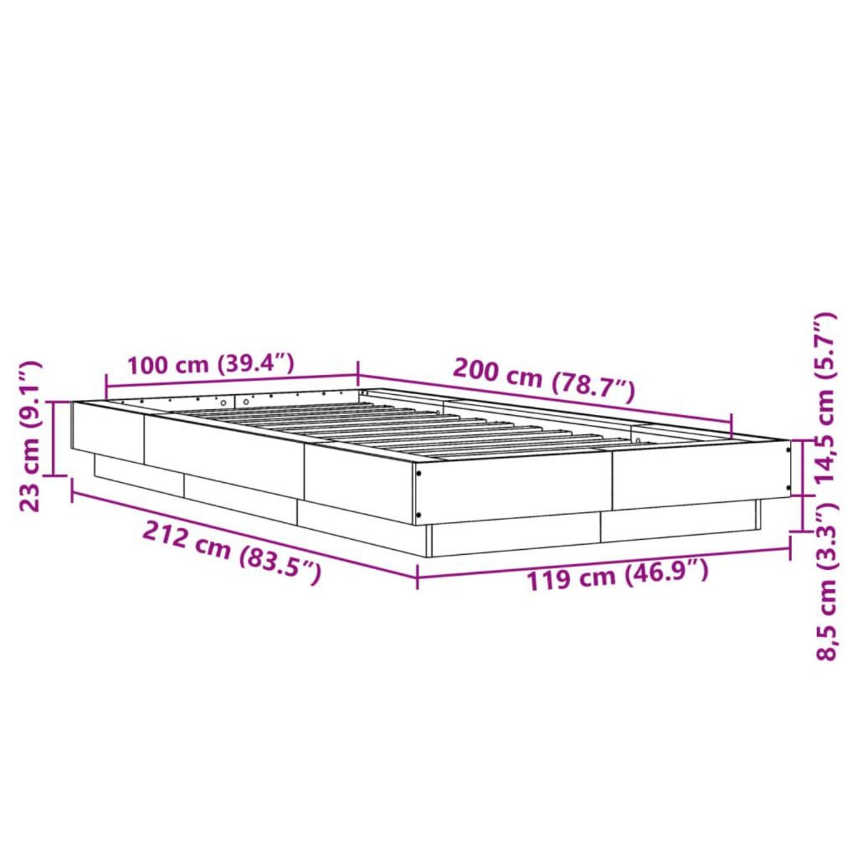 VIDAXL Cadre de lit et lumieres LED sans matelas sonoma gris 100x200cm