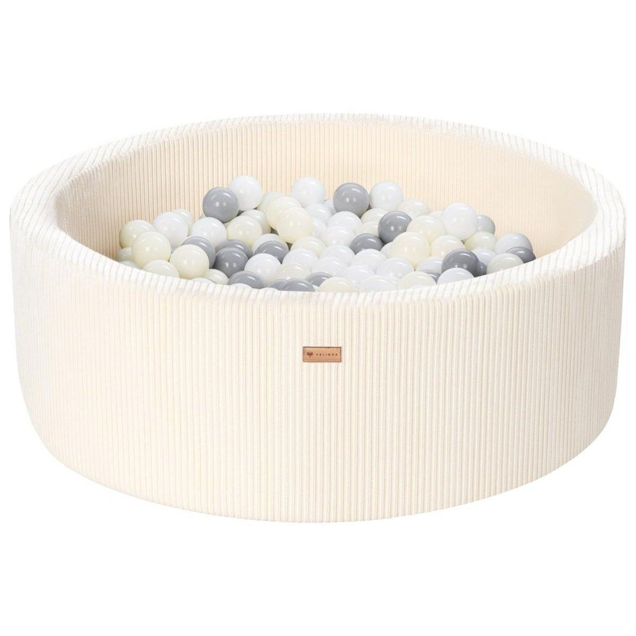 VELINDA Piscine à balles en velours côtelé avec 300 balles, diamètre env. 90 cm — crème