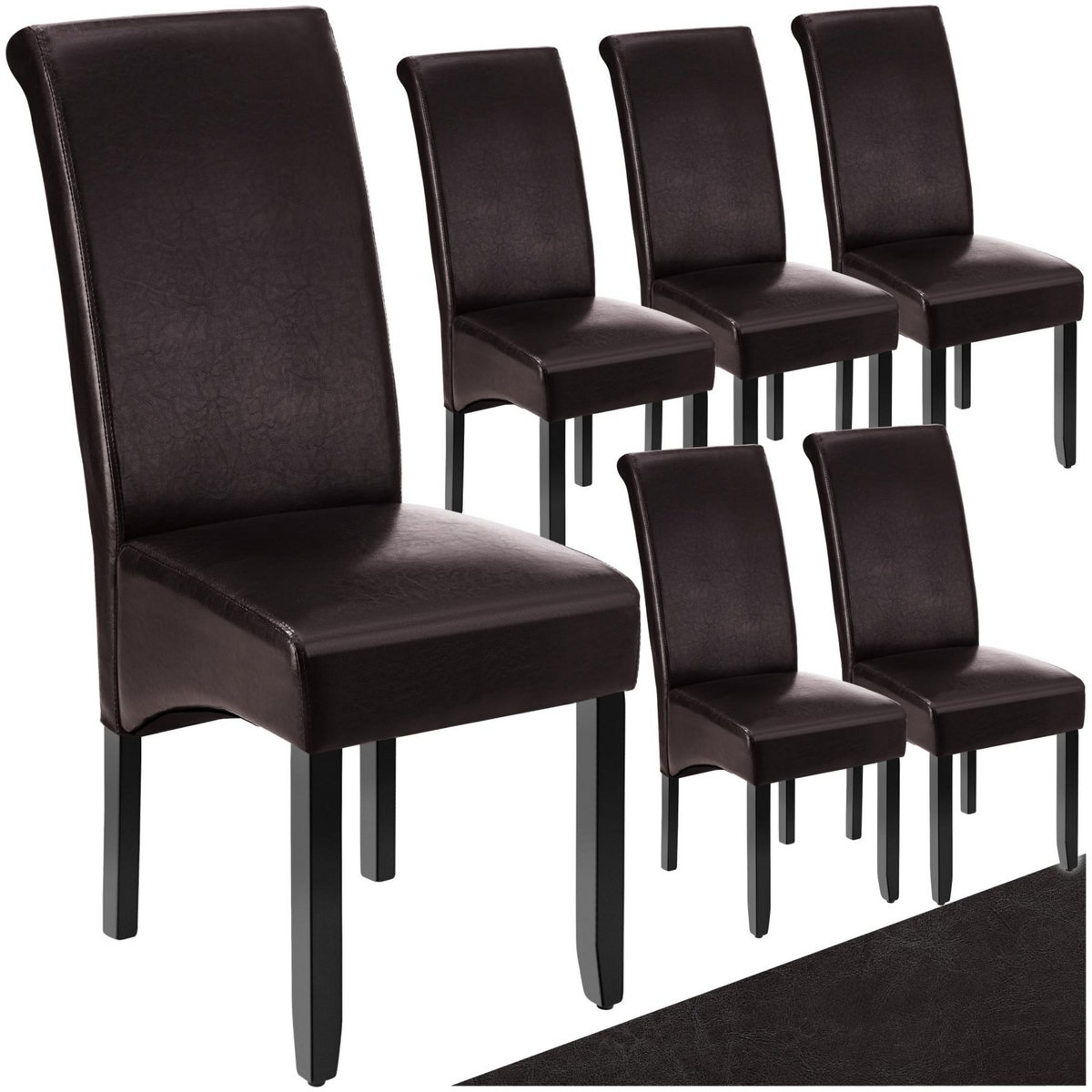 tectake Chaise de salle à manger avec revêtement en cuir synthétique marron Lot de 6