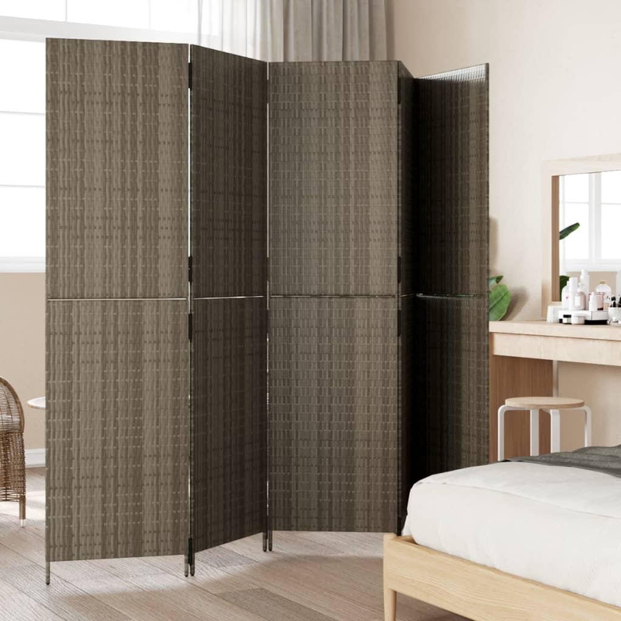 Voir la diapositive 3 : VIDAXL Cloison de separation 5 panneaux gris resine tressee