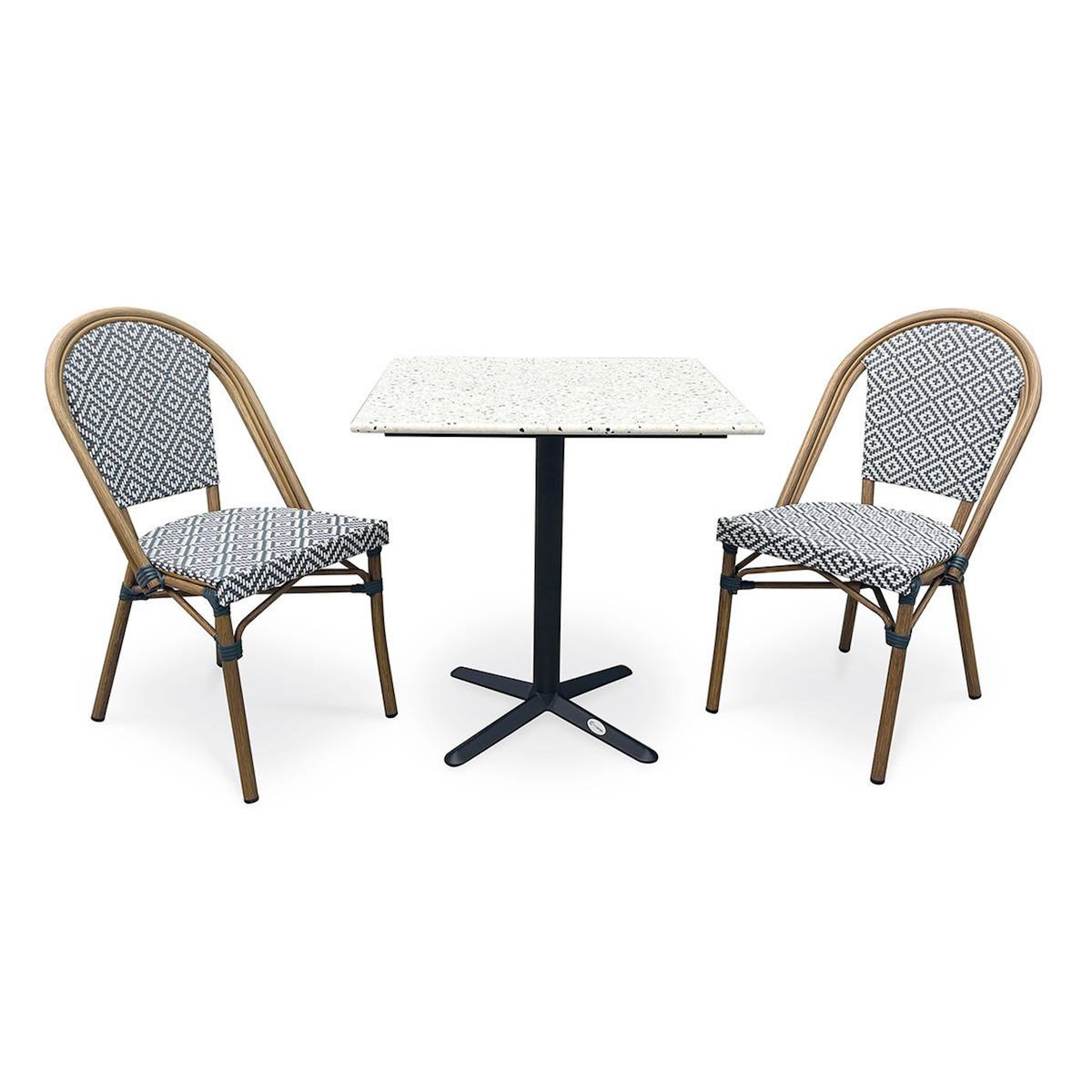 Paris Prix Ensemble Table de Jardin en Terrazzo & 2 Chaises  Bistro  70cm Bleu