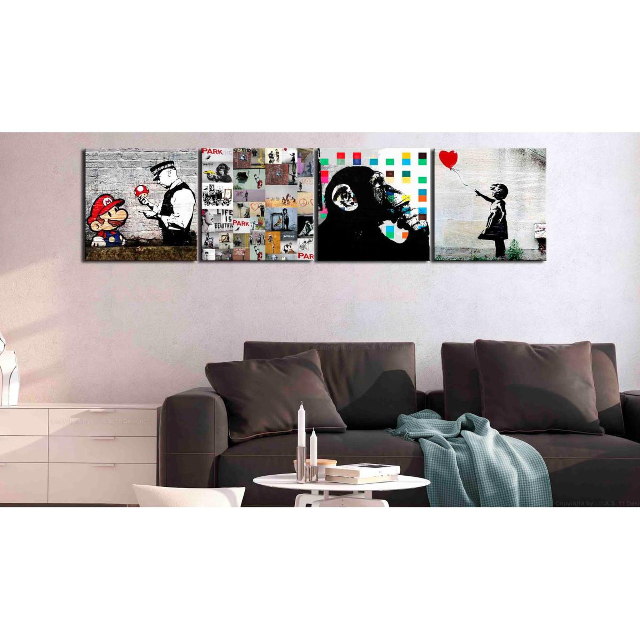 Voir la diapositive 2 : Paris Prix Tableau Imprimé 4 Panneaux  Banksy - Collage