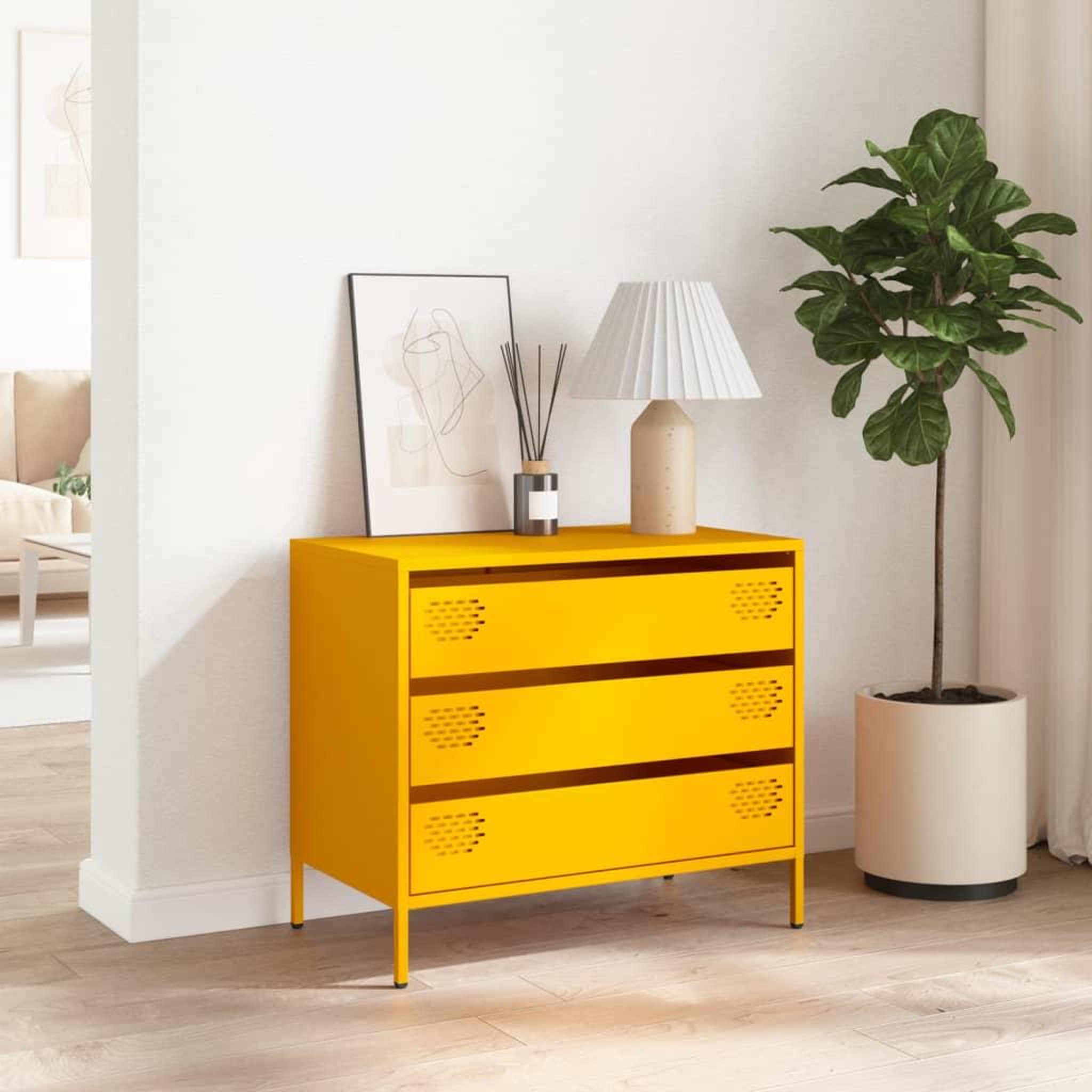 Voir la diapositive 3 : VIDAXL Buffet jaune moutarde 68x39x58,5 cm acier lamine a froid