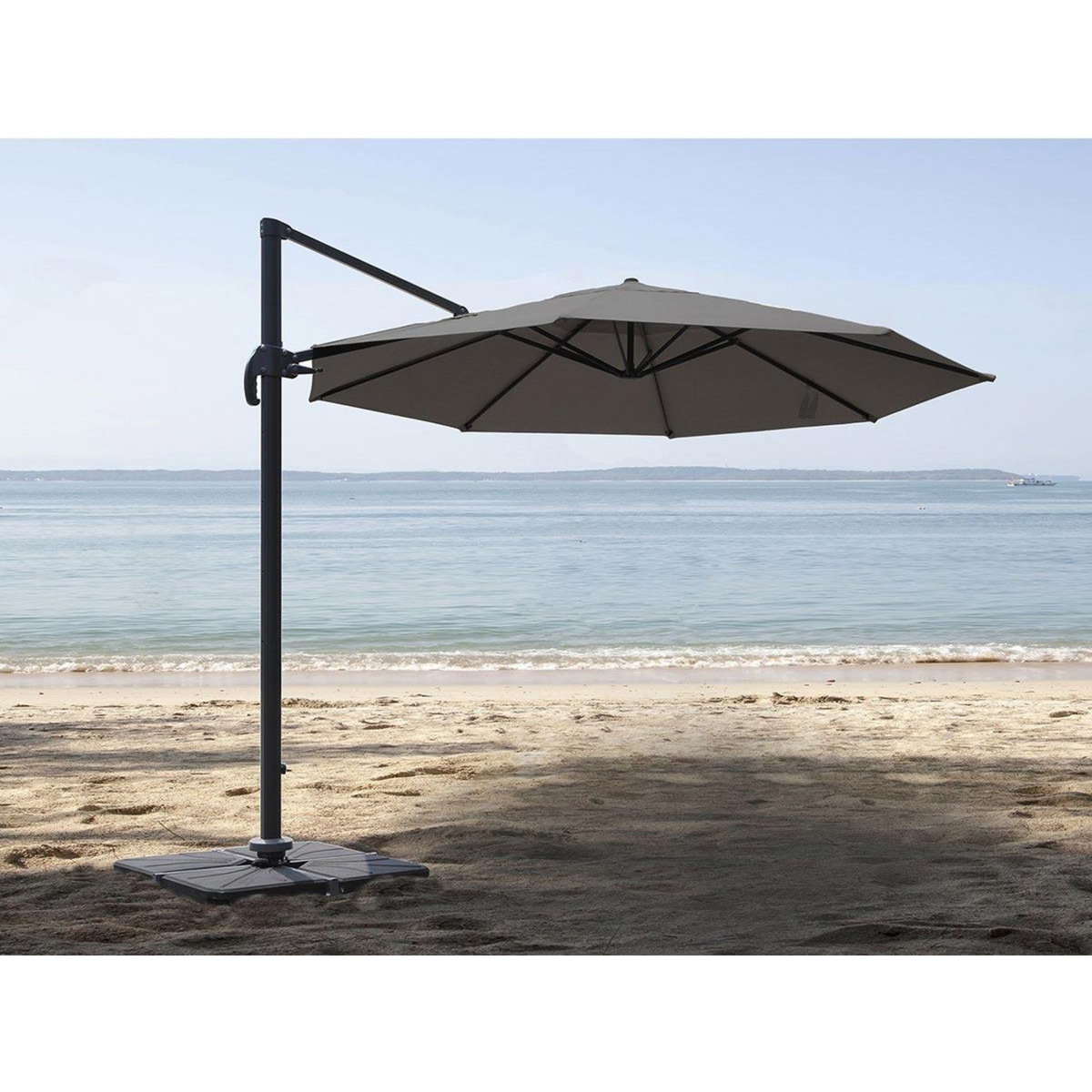 Jardiline Parasol rond en aluminium, coloris taupe et toile polyester avec pied en croix - Tobago - Ø 4 x 2,66 m - Jardiline