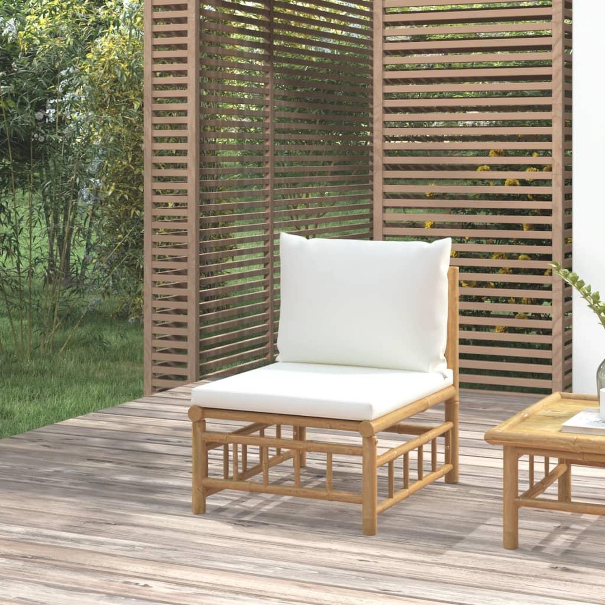 Voir la diapositive 1 : VIDAXL Canape central de jardin avec coussins blanc creme bambou