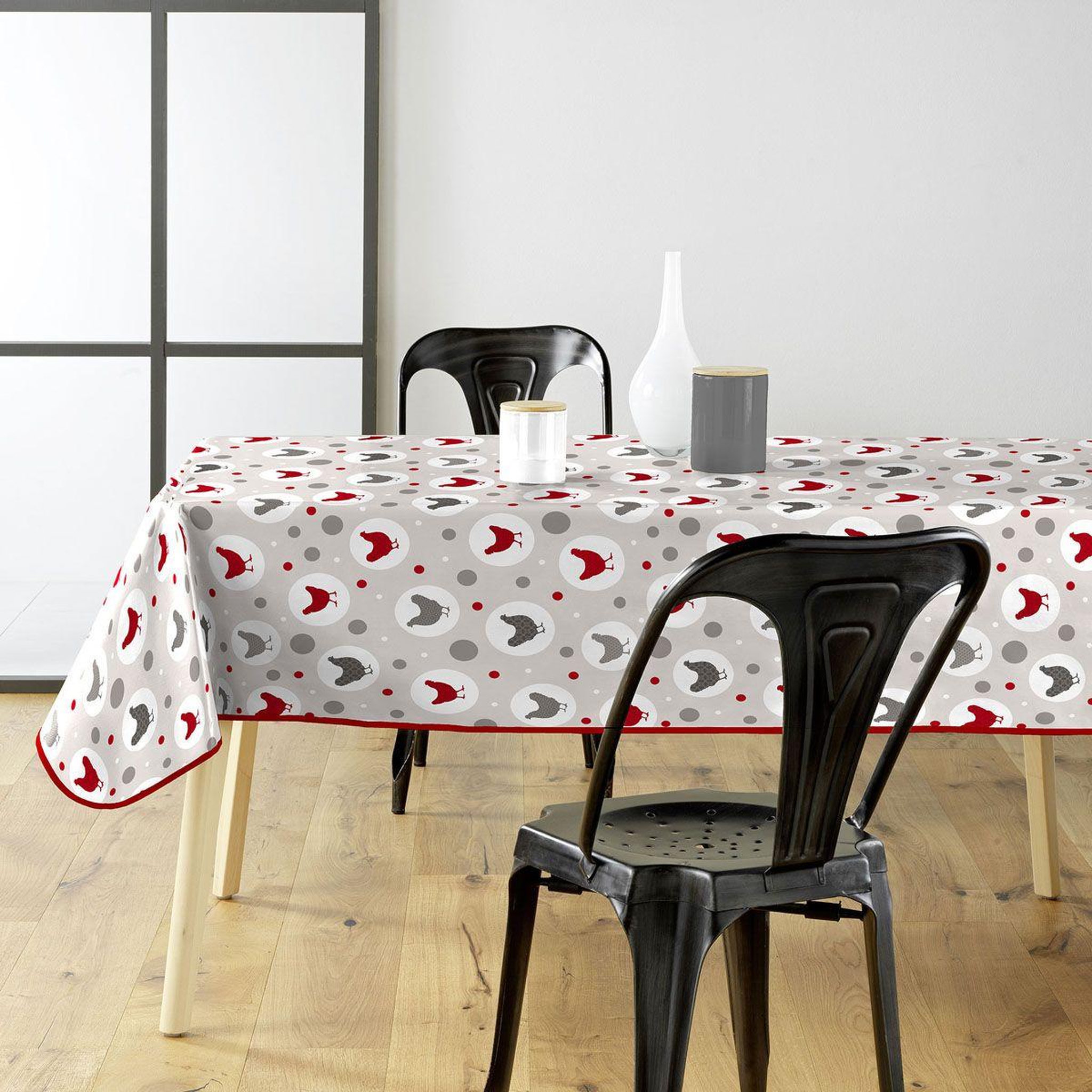 Douceur d'Intérieur Nappe toile cirée  suzette  140x240cm gris & rouge