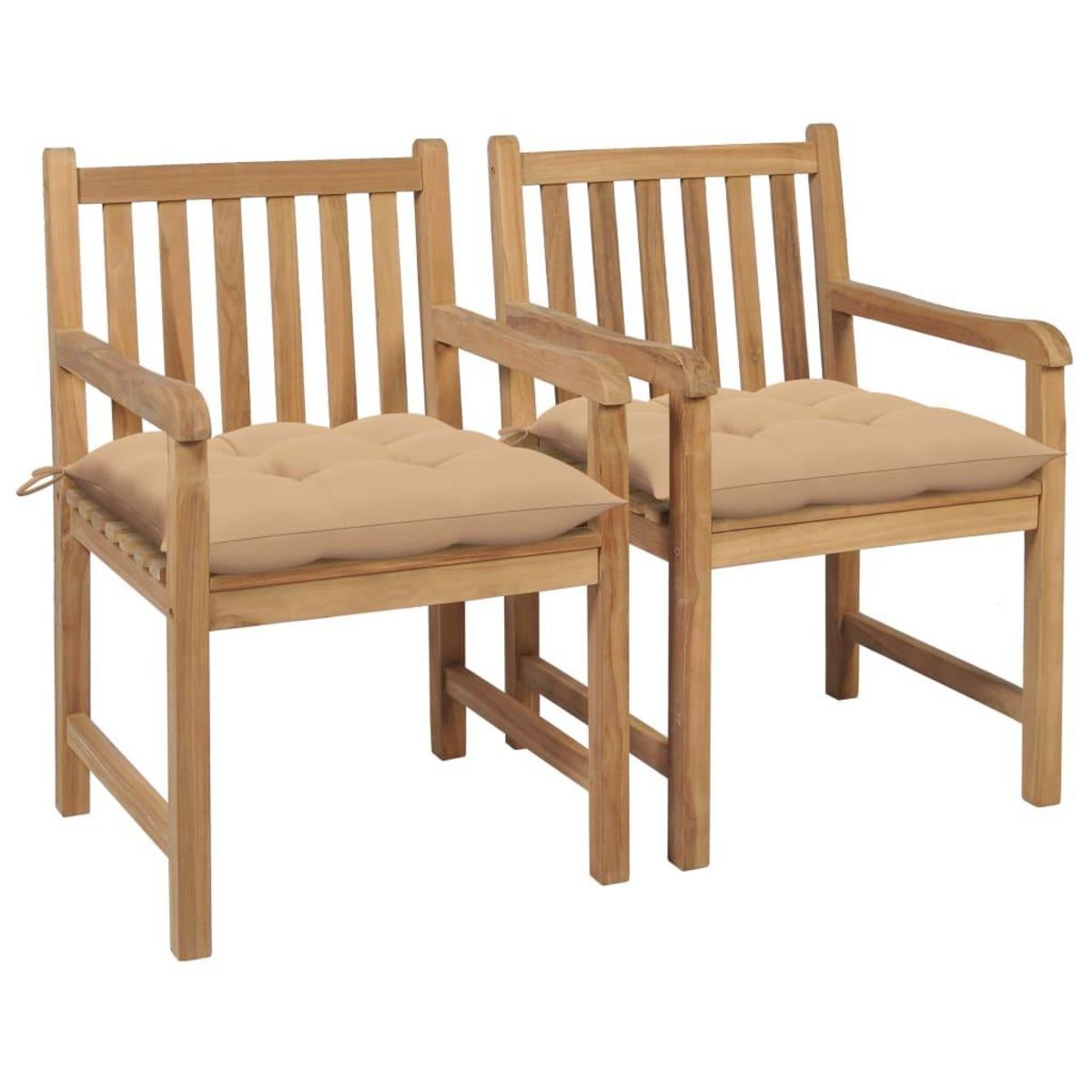VIDAXL Chaises de jardin lot de 2 et coussins beige Bois teck massif