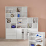 Voir la diapositive 5 : SWEEEK Kit étagère. bibliothèque décor bois blanc 9 éléments 100% modulable L 210 x P 35 x H 210cm - Kompo