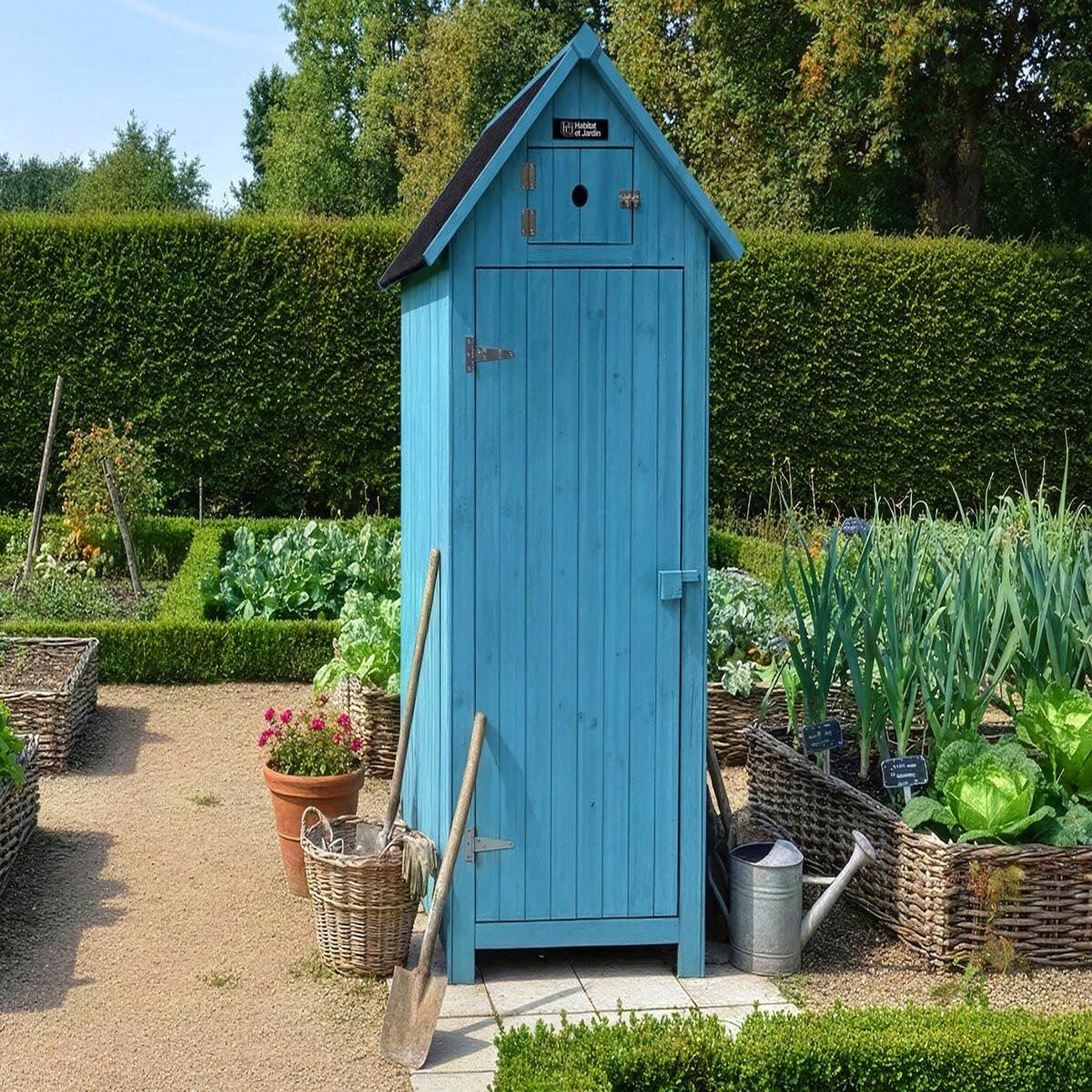 Voir la diapositive 4 : Habitat et Jardin Armoire de jardin  Cabanon  - 77 x 54.5 x 179 cm - Bleu ciel