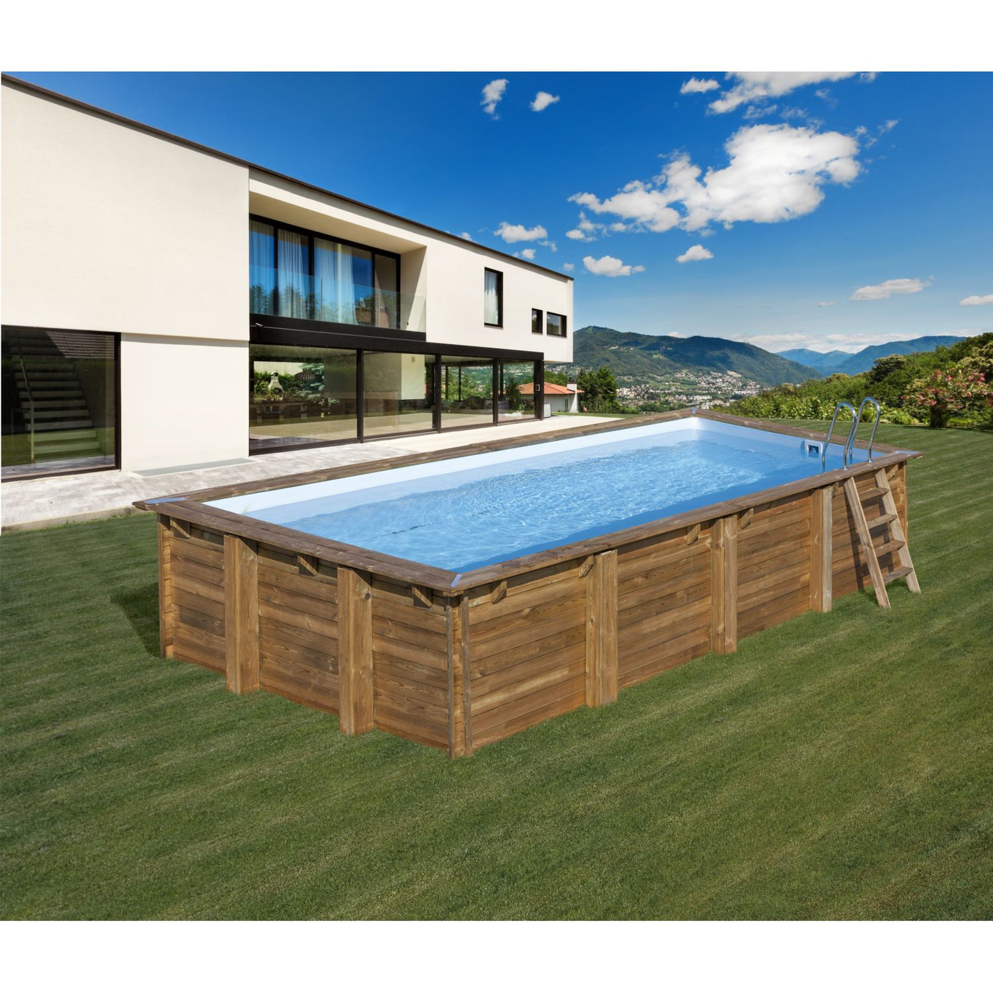 GRE Piscine hors sol bois rectangulaire - 620x420x133cm - EVORA 2020