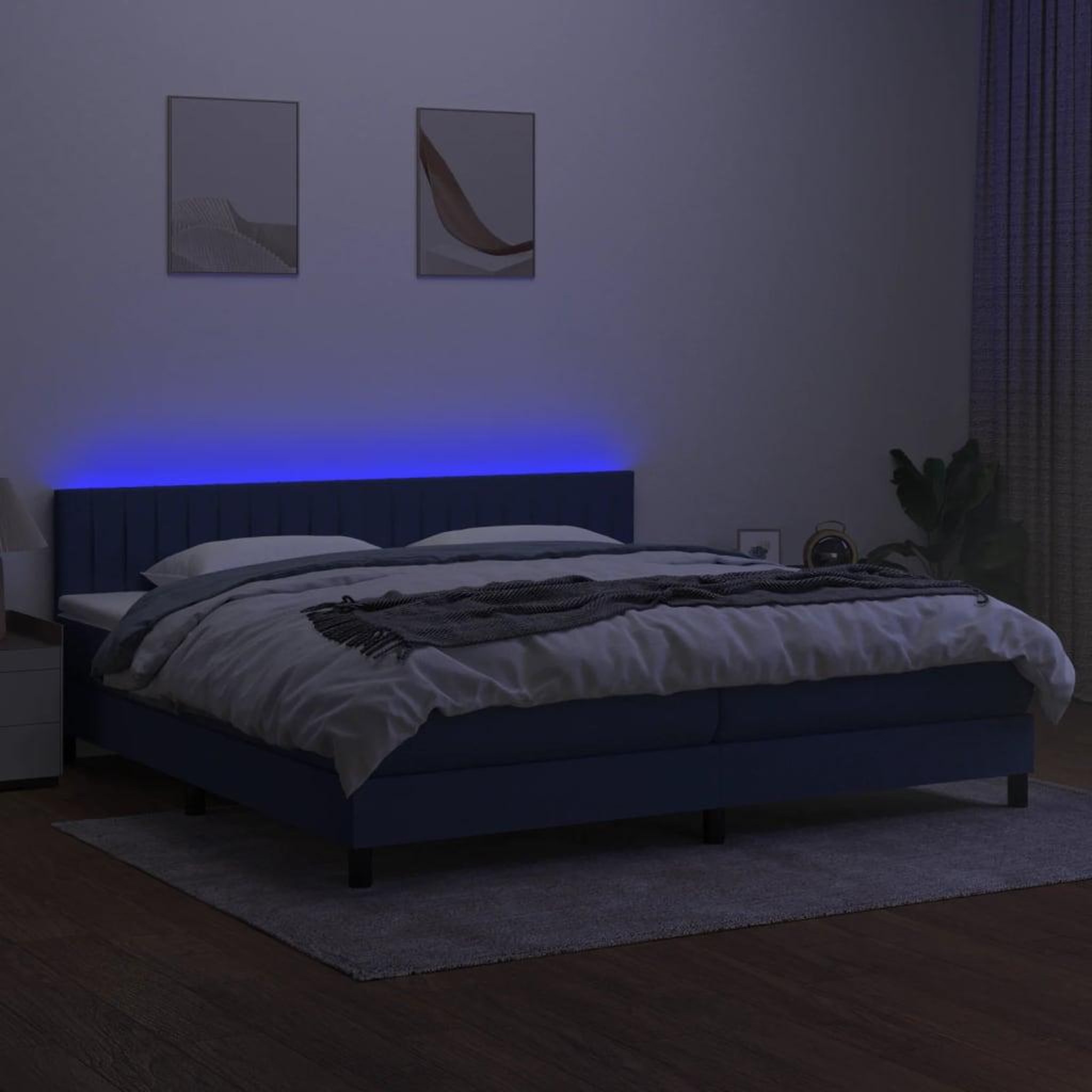 Voir la diapositive 4 : VIDAXL Sommier a lattes de lit et matelas et LED Bleu 200x200 cm Tissu