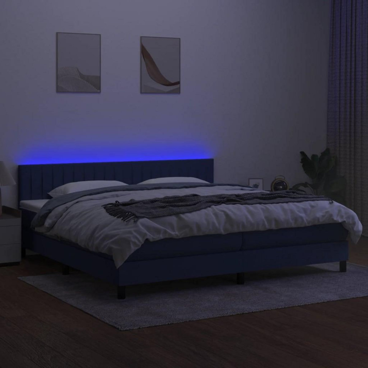 VIDAXL Sommier a lattes de lit et matelas et LED Bleu 200x200 cm Tissu