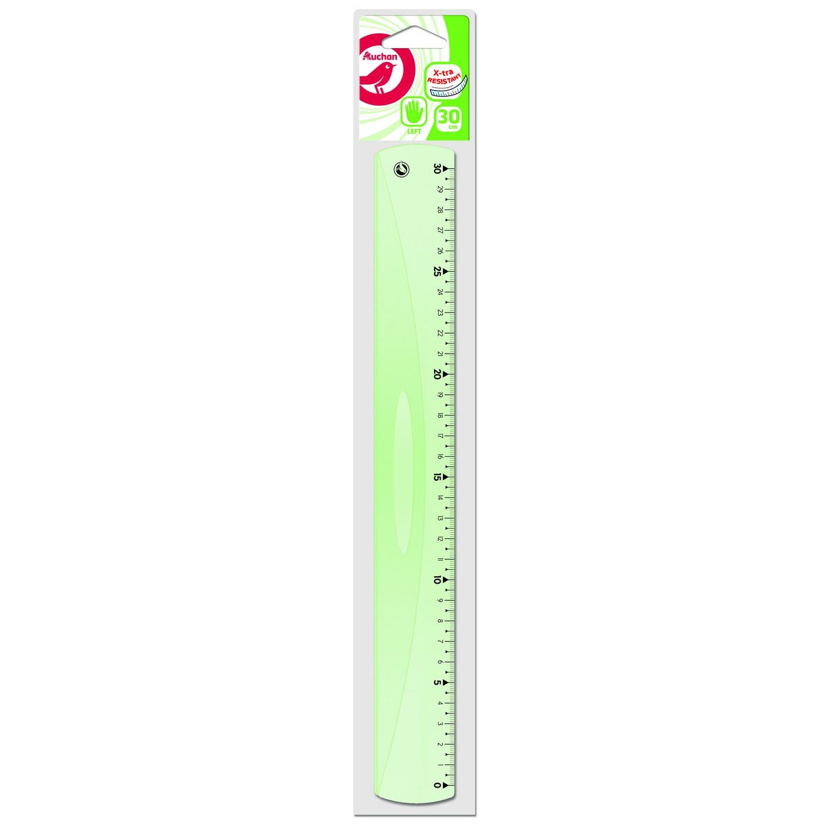 AUCHAN Règle plate en plastique incassable pour gaucher 30cm verte