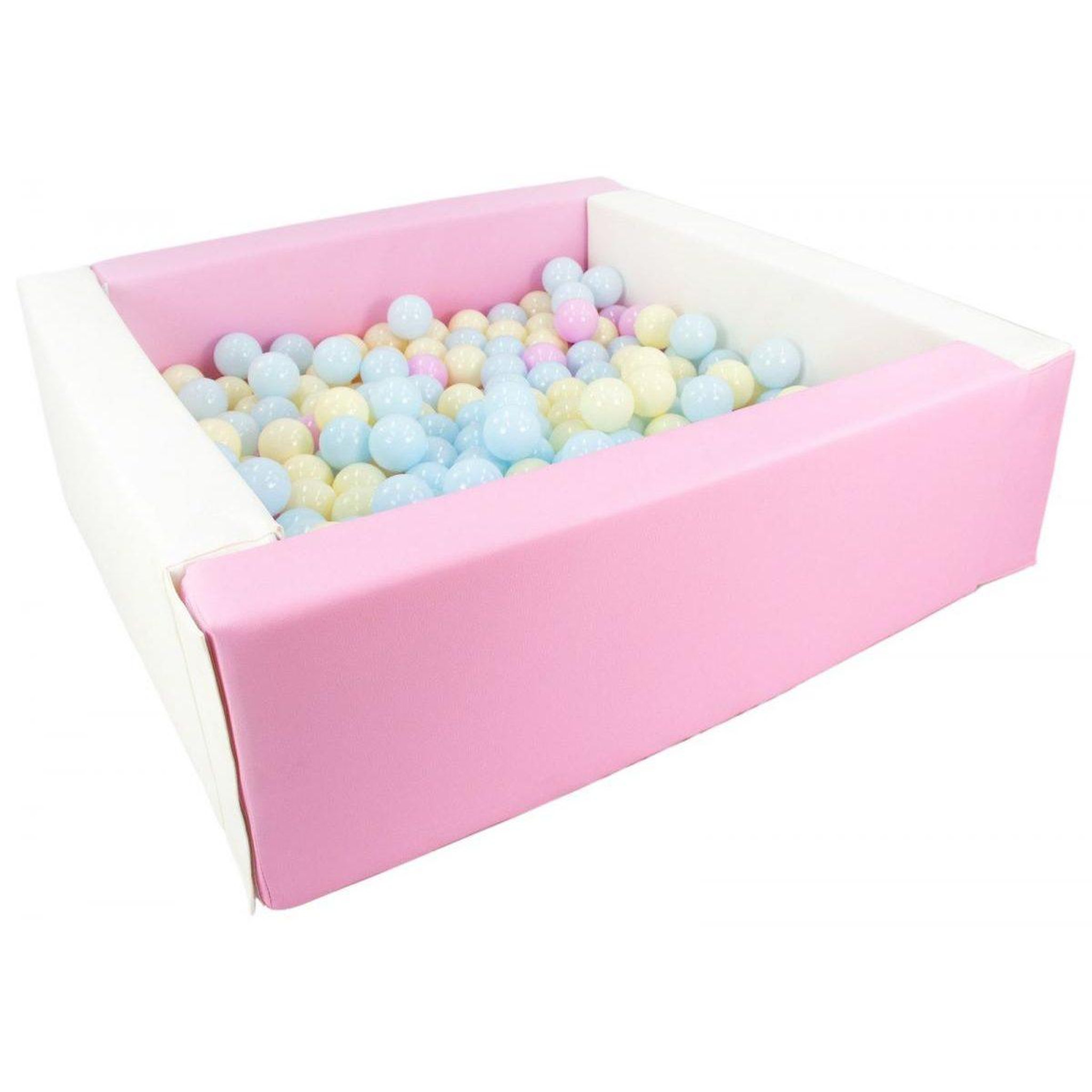 VELINDA Piscine à balles carrée avec 200 balles - blanc, rose (pastel)/rose, bleu, jaune (pastel)