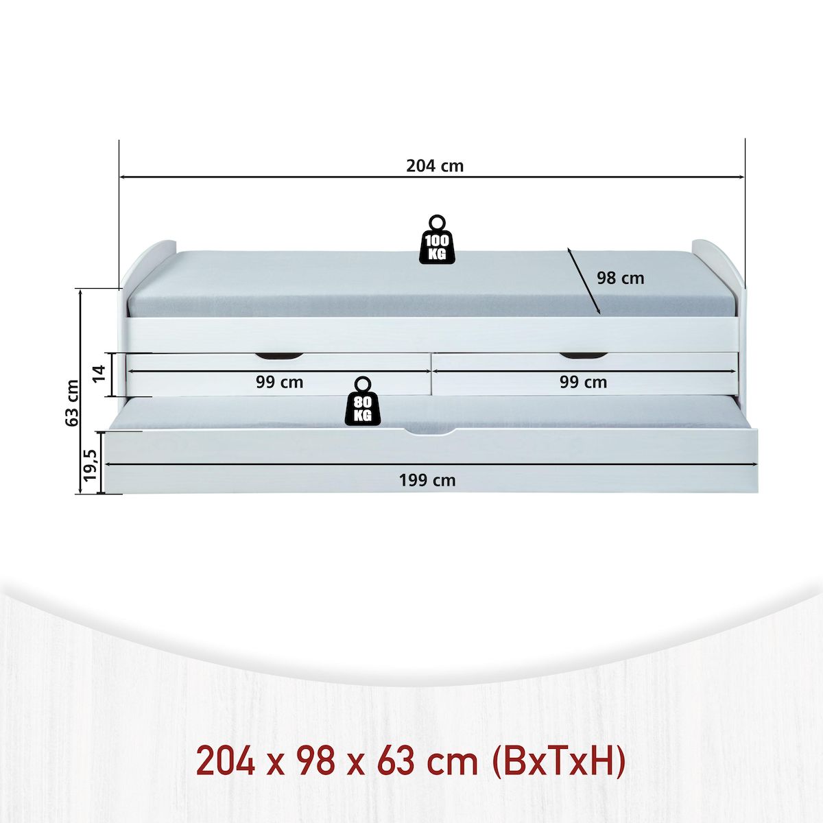 INTERLINK Lit gigogne Ried 90x200