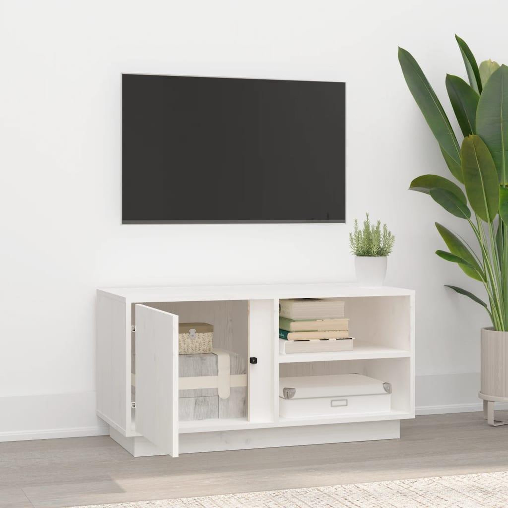 Voir la diapositive 3 : VIDAXL Meuble TV Blanc 80x35x40,5 cm Bois de pin massif